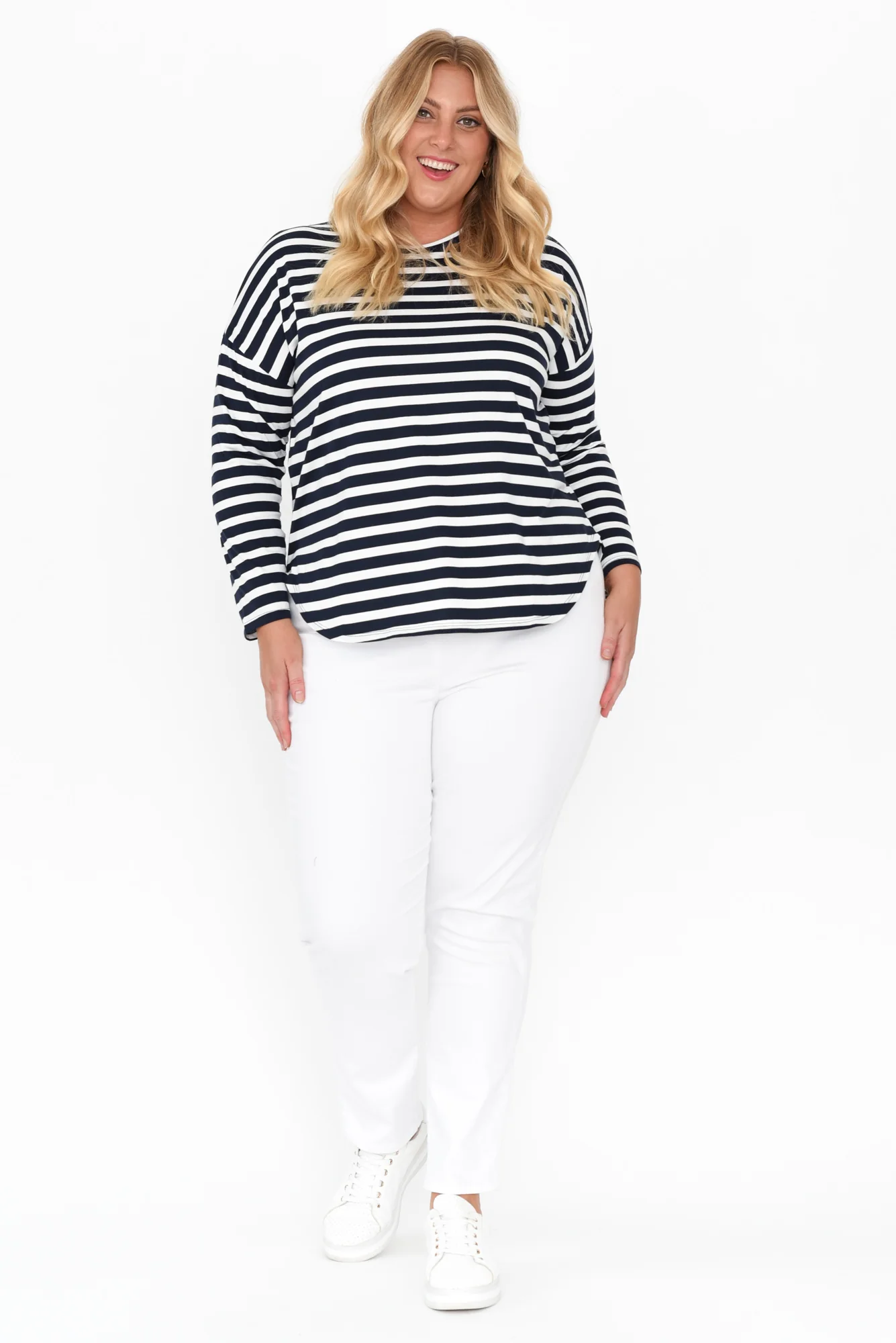 Jessie Blue Stripe Cotton Hi Lo Top