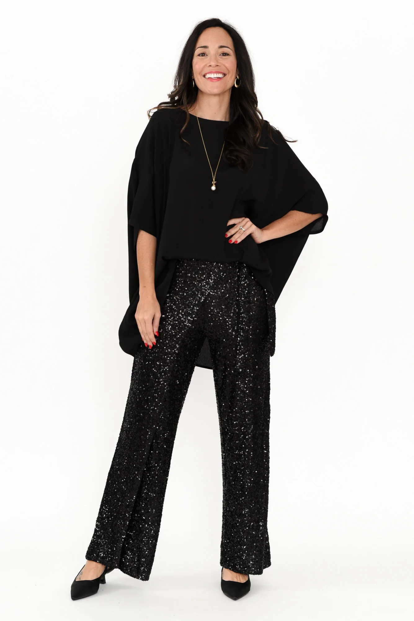 Mae Black Sequin Wrap Pants