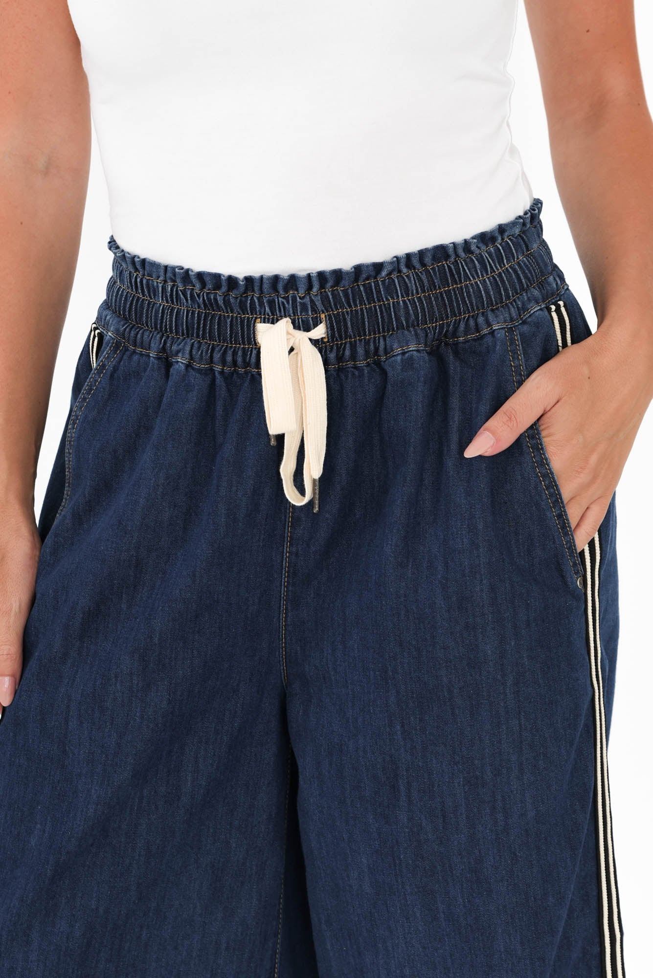 Greta Dark Denim Stripe Wide Leg Pants