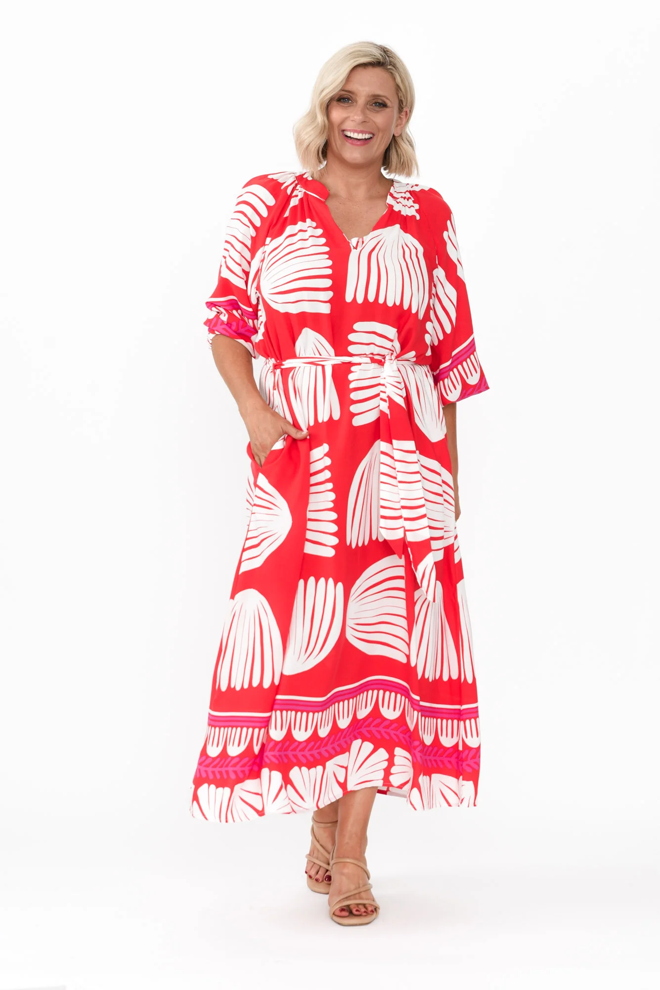 Marsha Red Shell Tie Dress