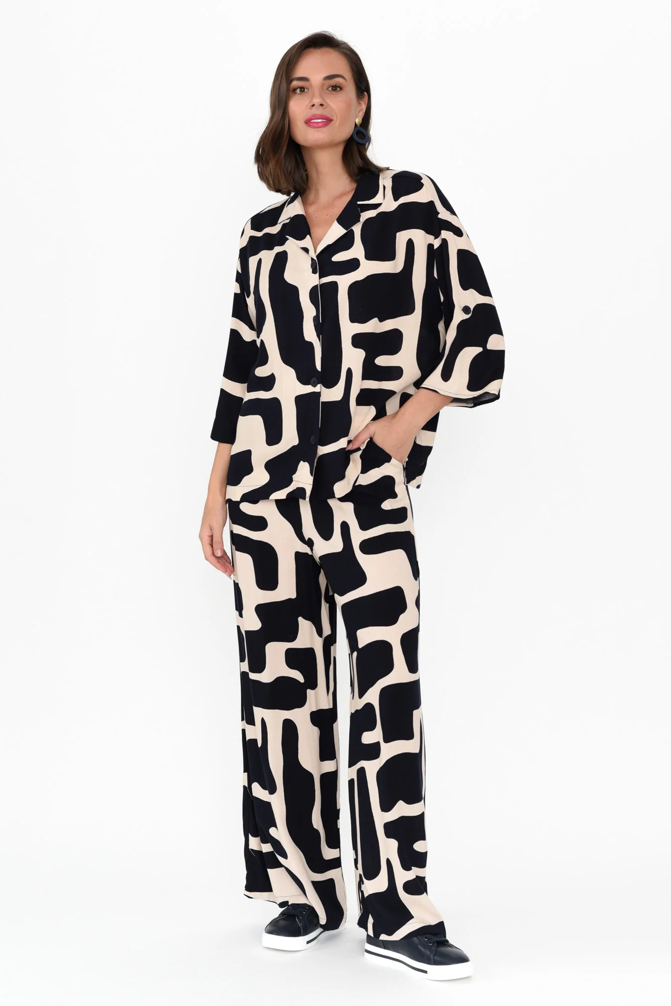 Deb Dark Navy Geo Collared Shirt