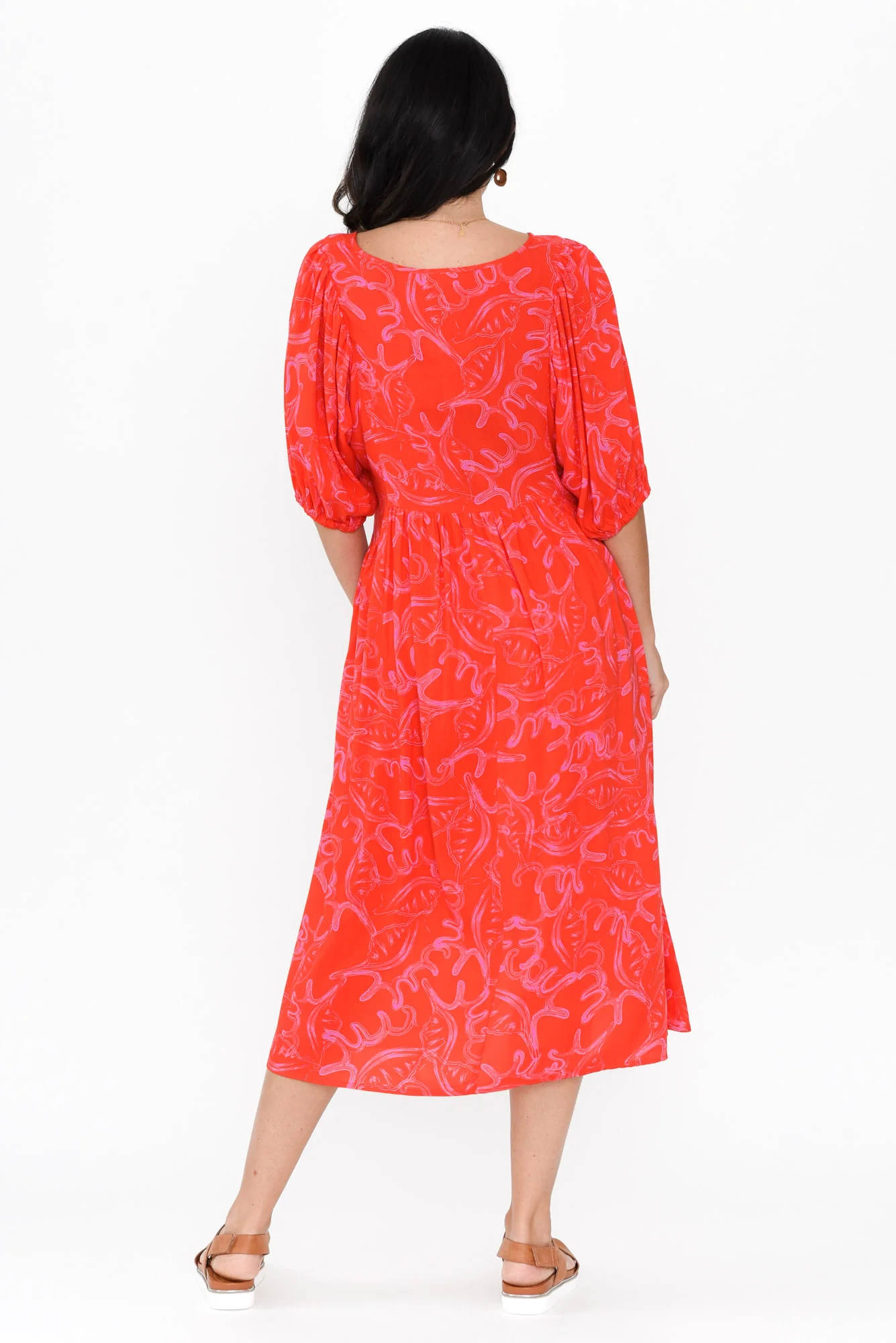 Pansy Red Abstract Pocket Dress