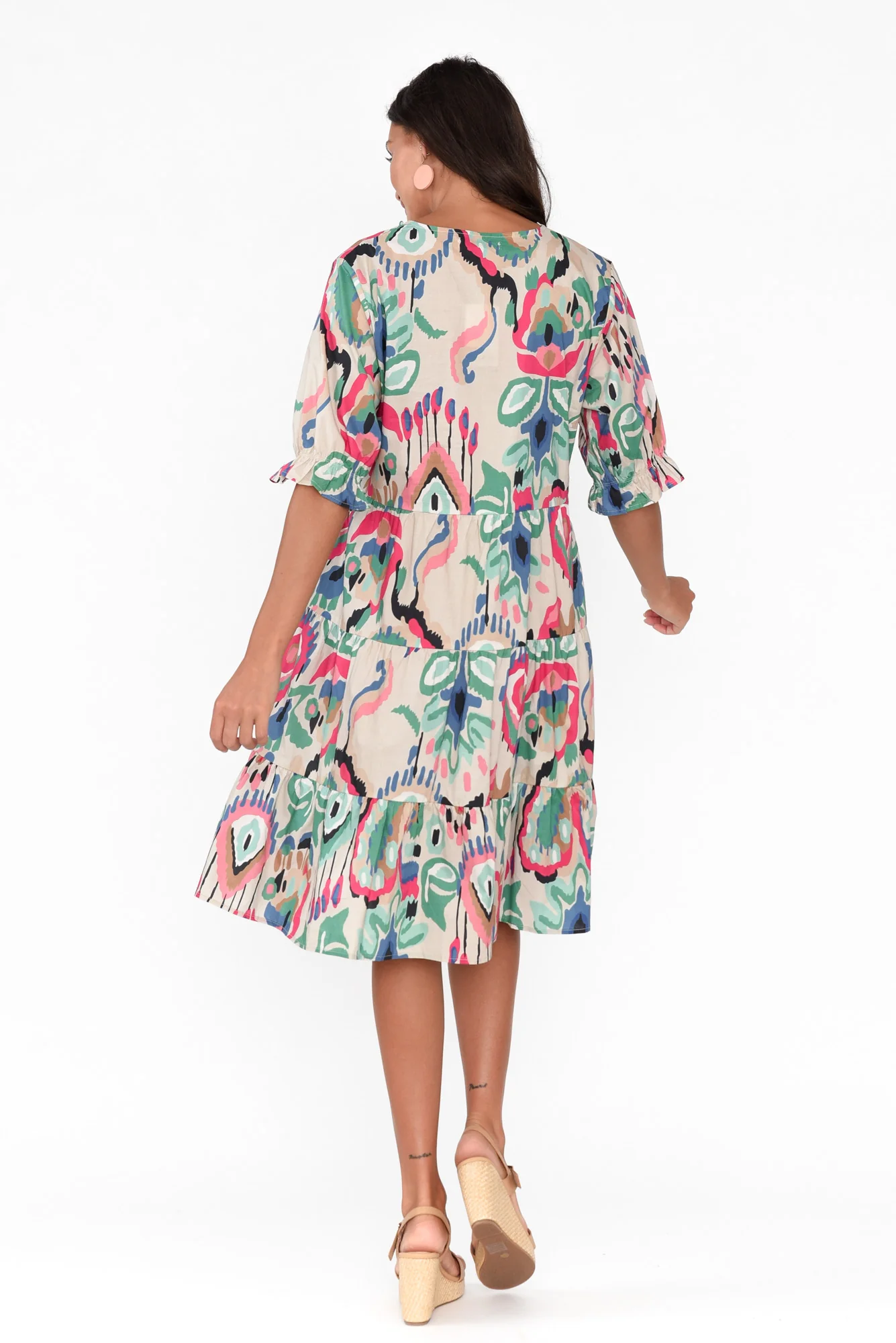 Anielle Aqua Abstract Tier Dress