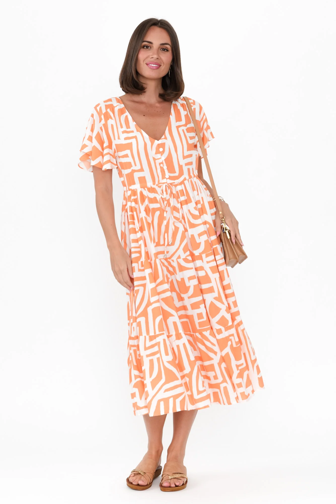 Johanne Orange Abstract Tie Dress