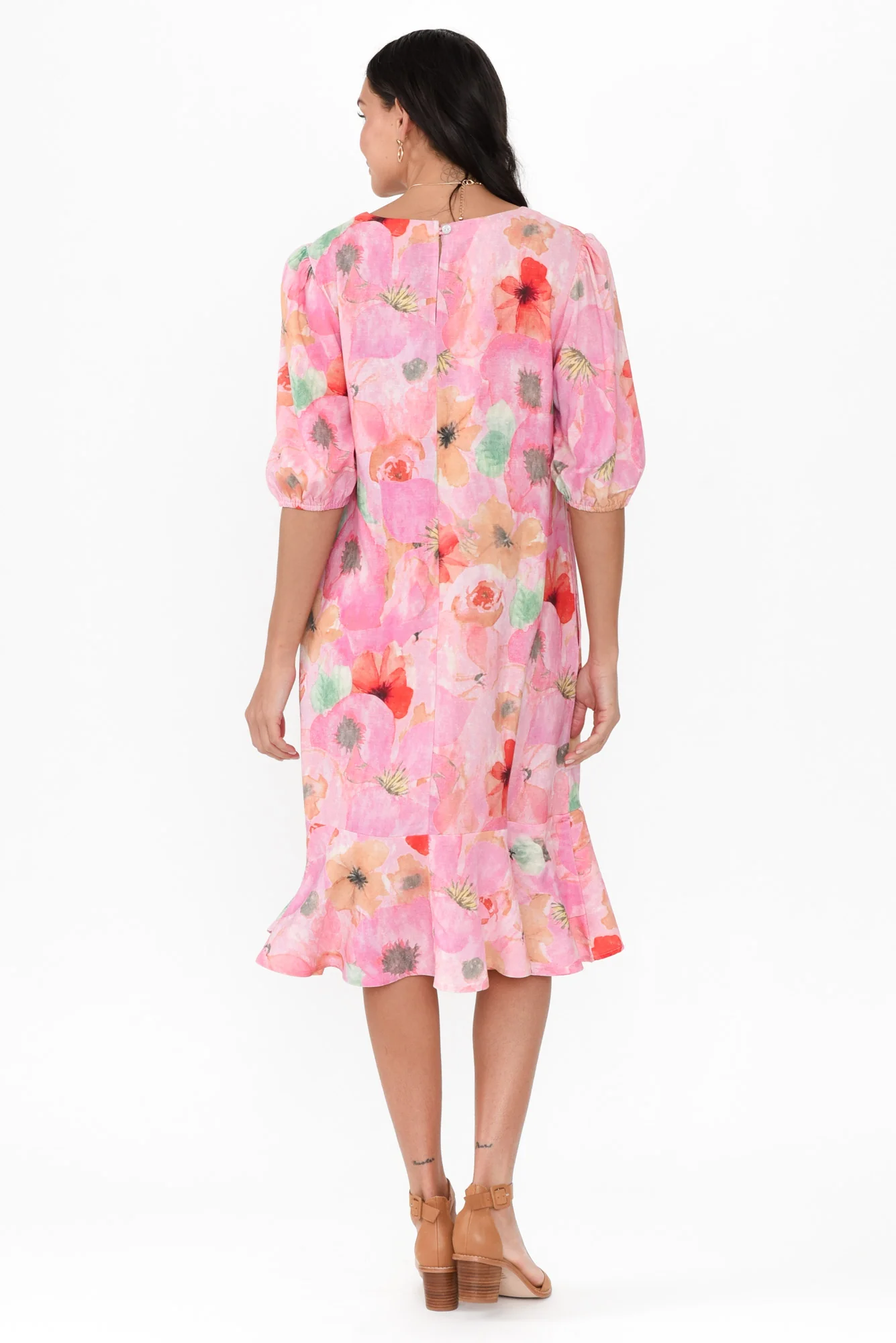 Milos Pink Poppy Linen Blend Dress