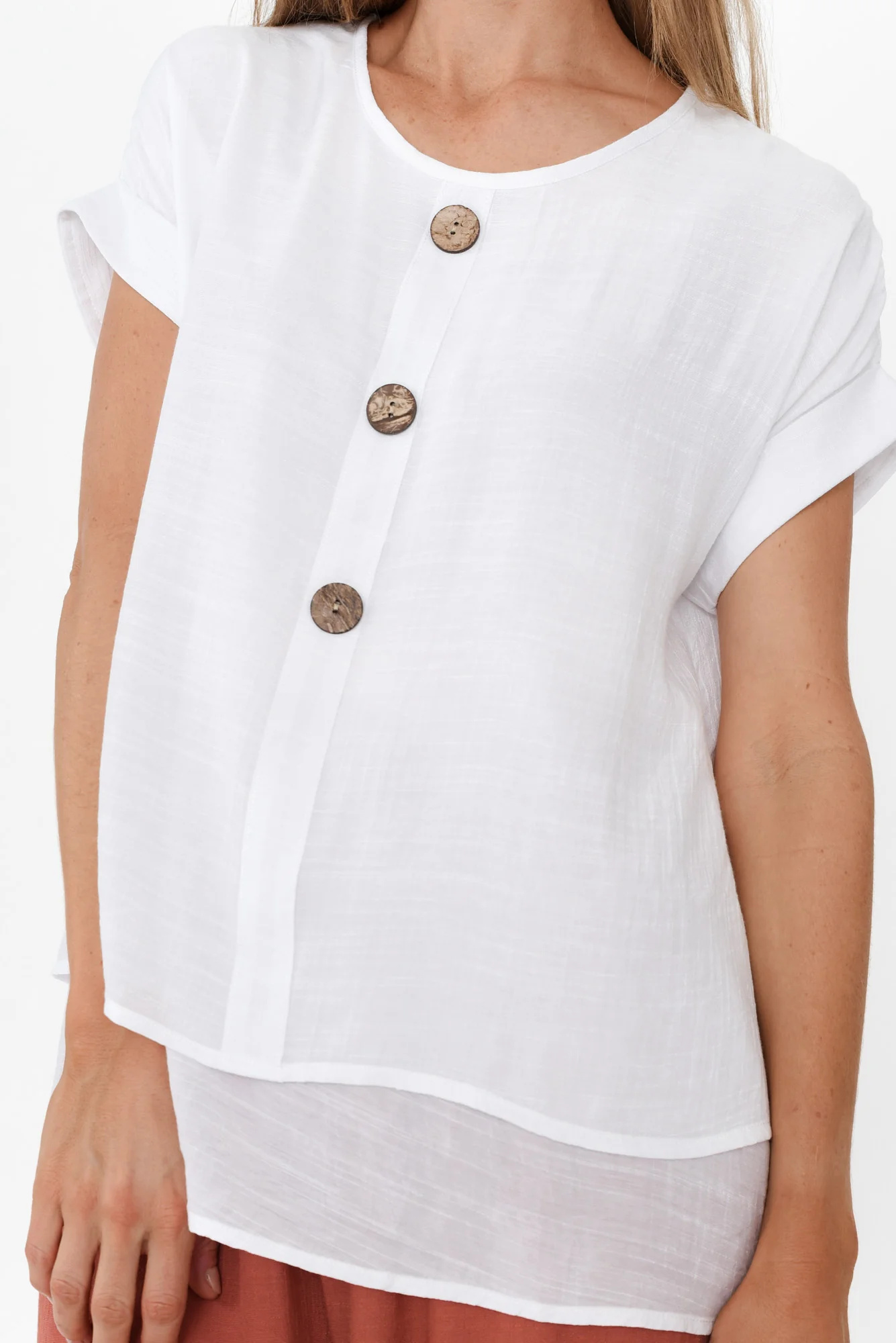 Abilene White Button Top