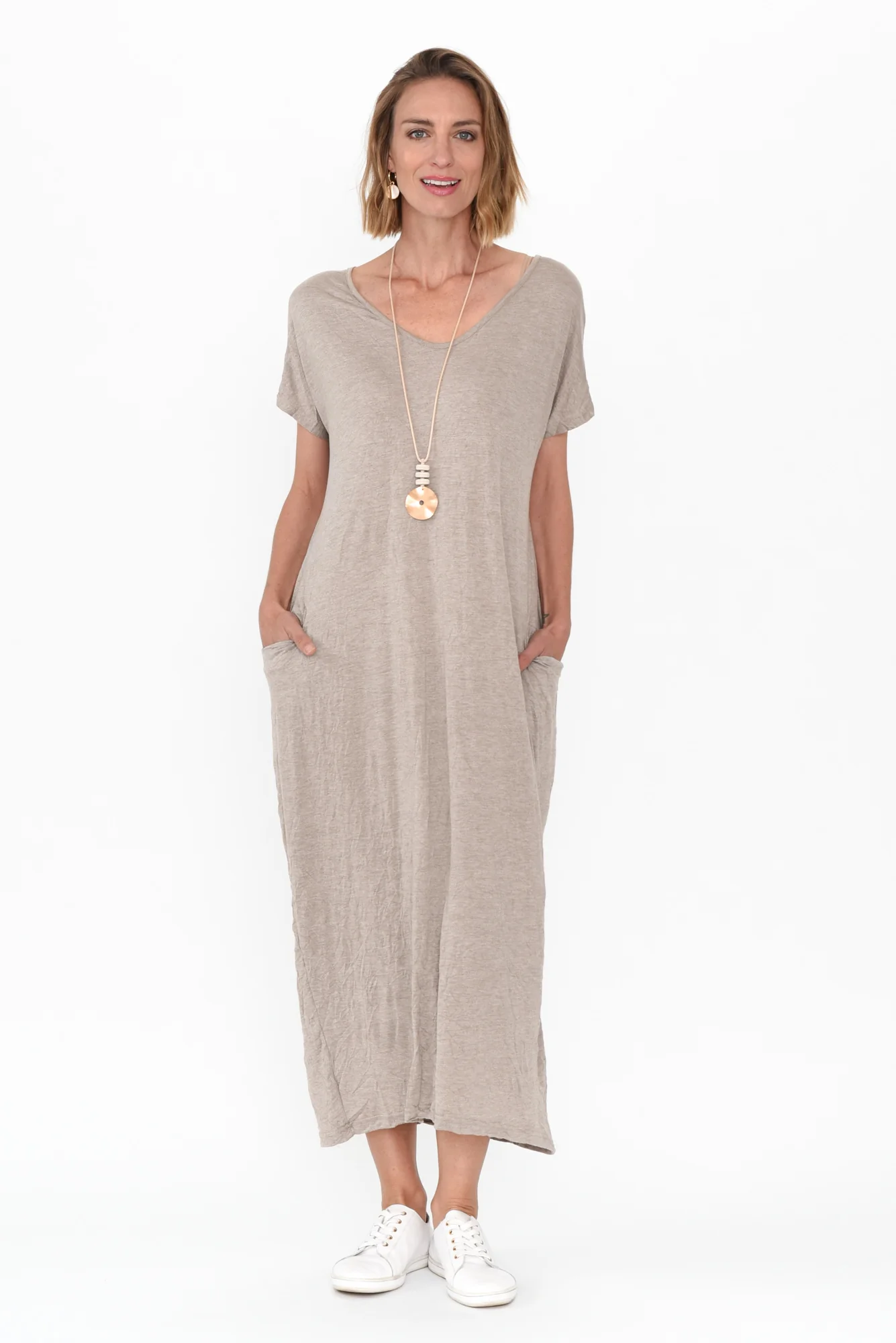 Travel Oat Crinkle Cotton Maxi Dress