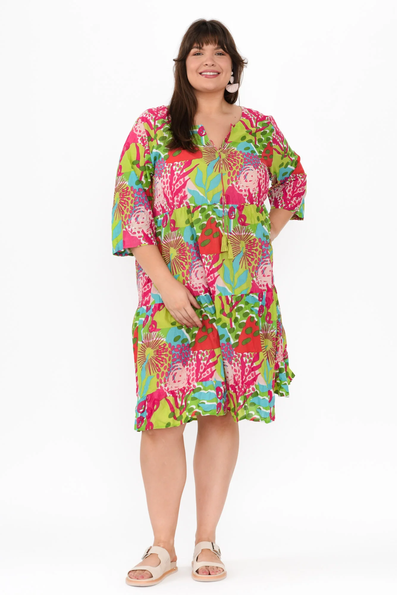 Milana Green Botanical Crinkle Cotton Dress