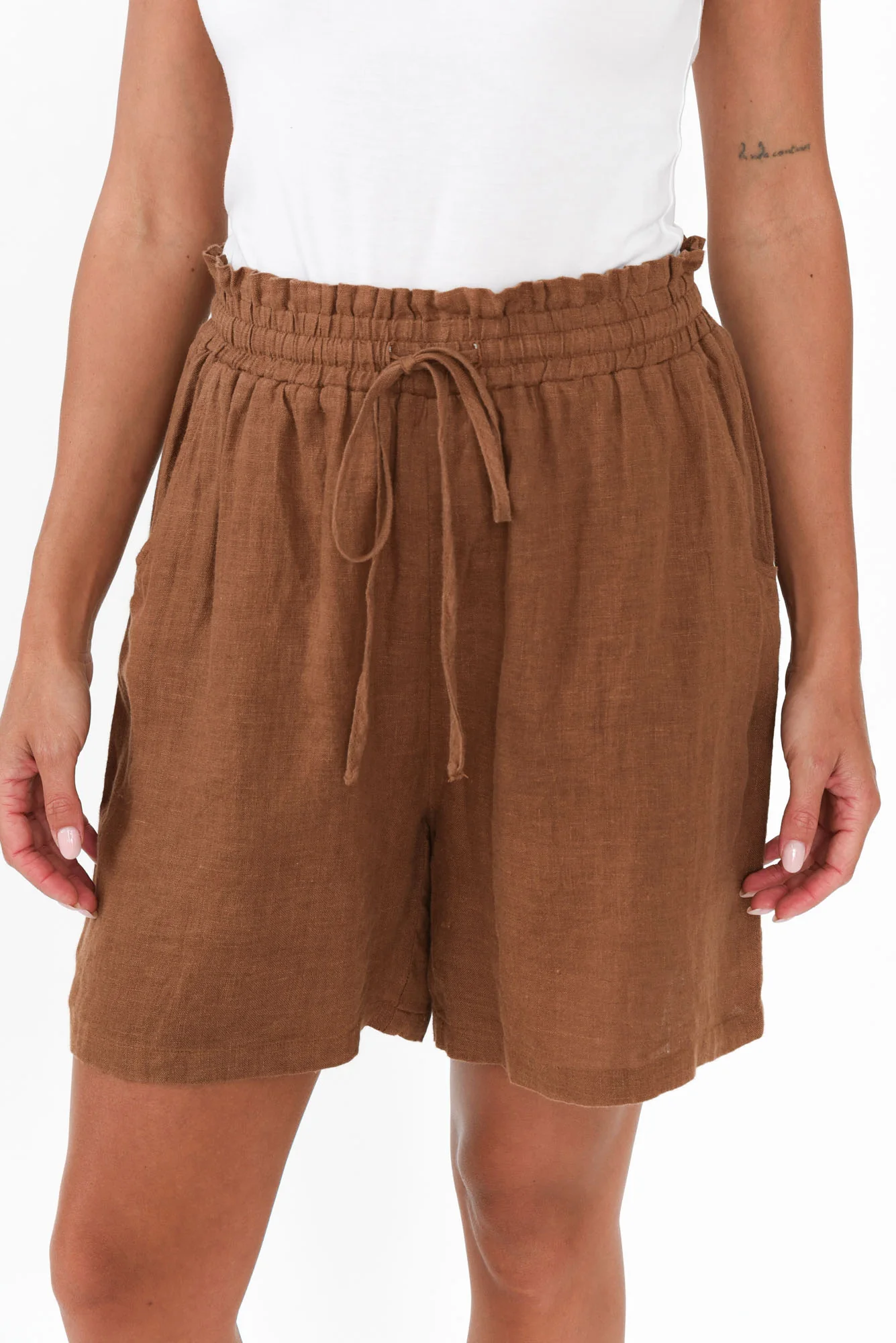 Astoria Mocha Linen Drawstring Shorts