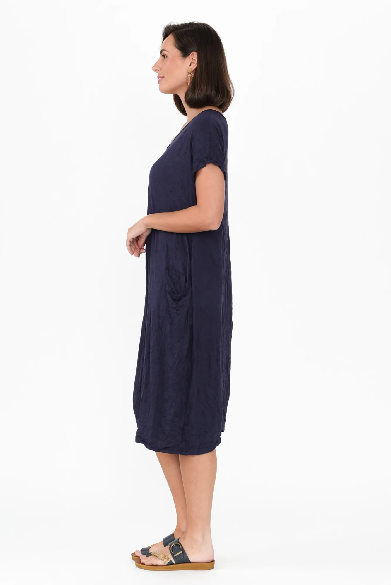 Travel Dark Navy Crinkle Cotton Dress