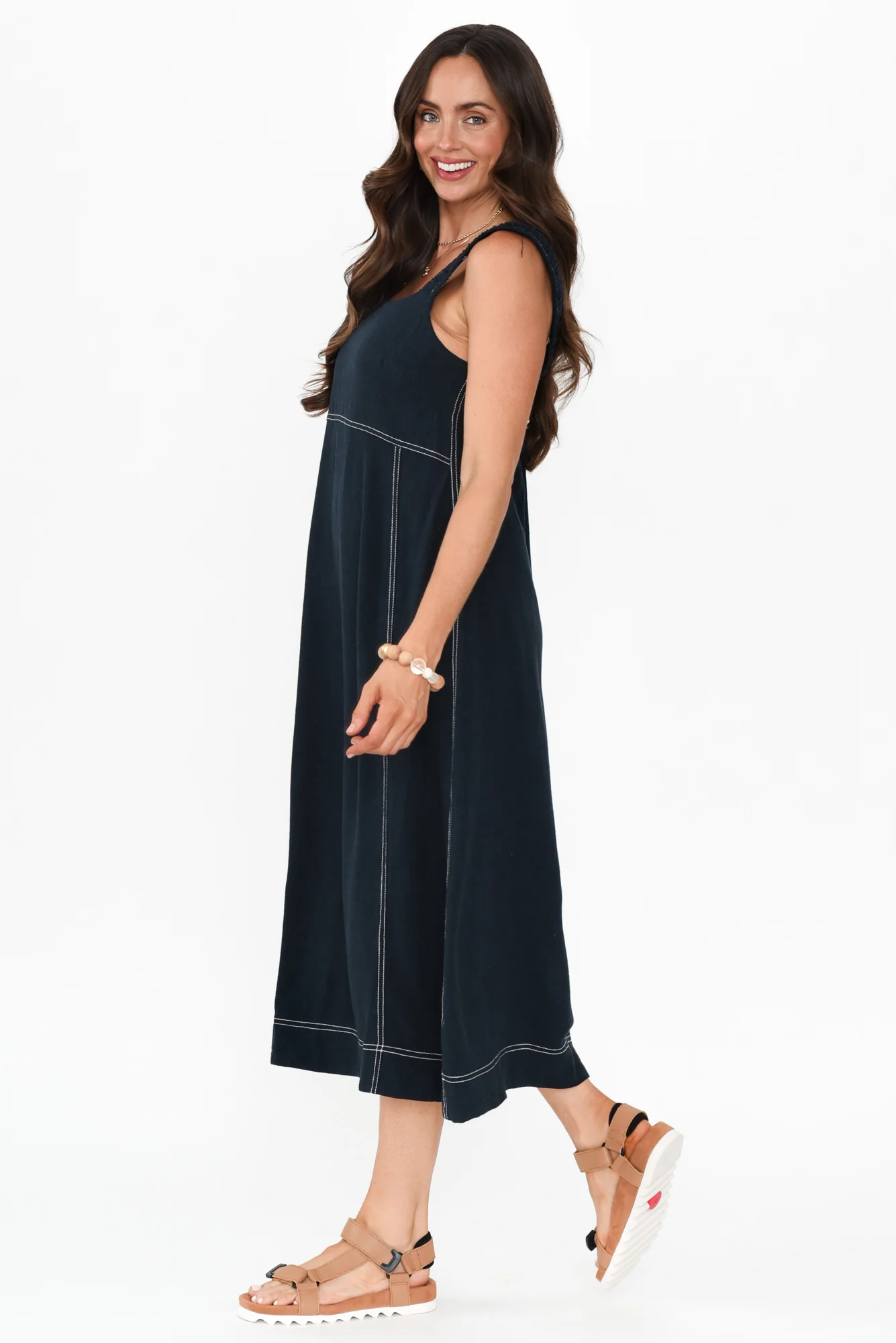 Saylor Navy Contrast Linen Blend Dress