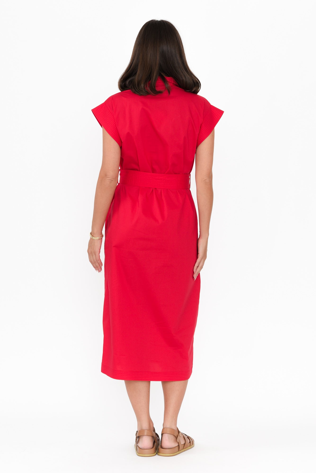 Gail Red Cotton Belted Dress