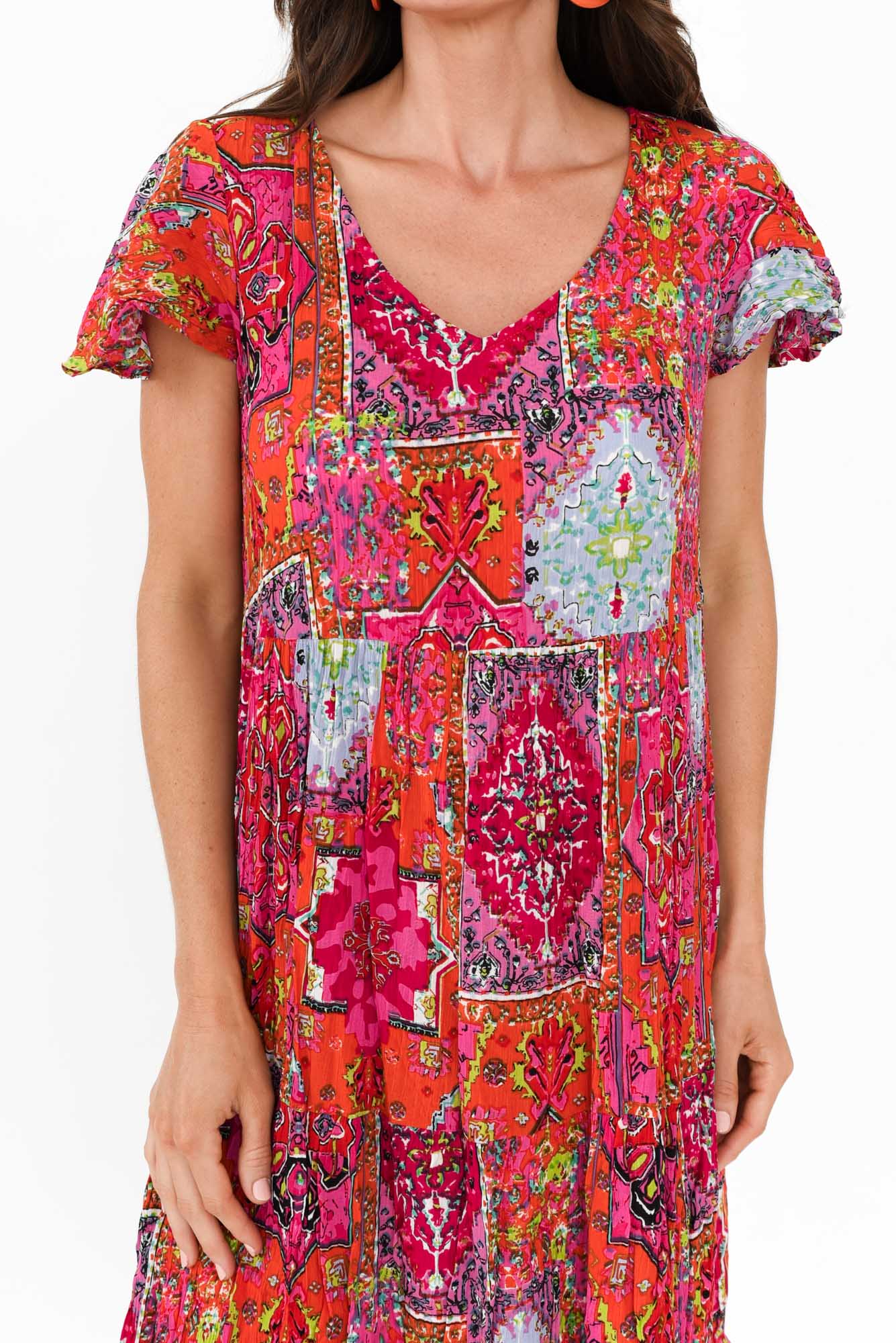 Azalea Pink Mosaic Crinkle Dress