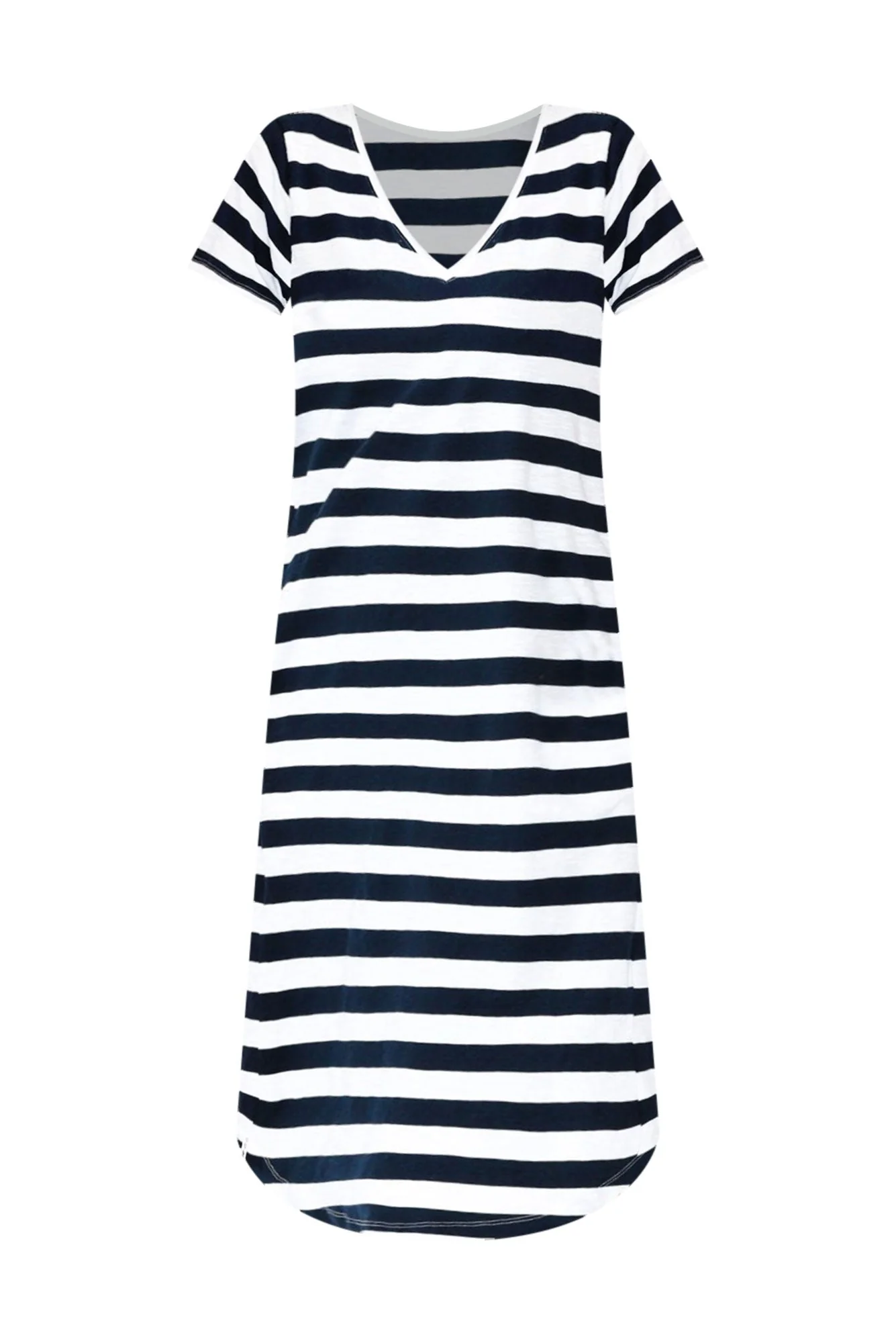 Maeve Navy Stripe Cotton Midi Dress