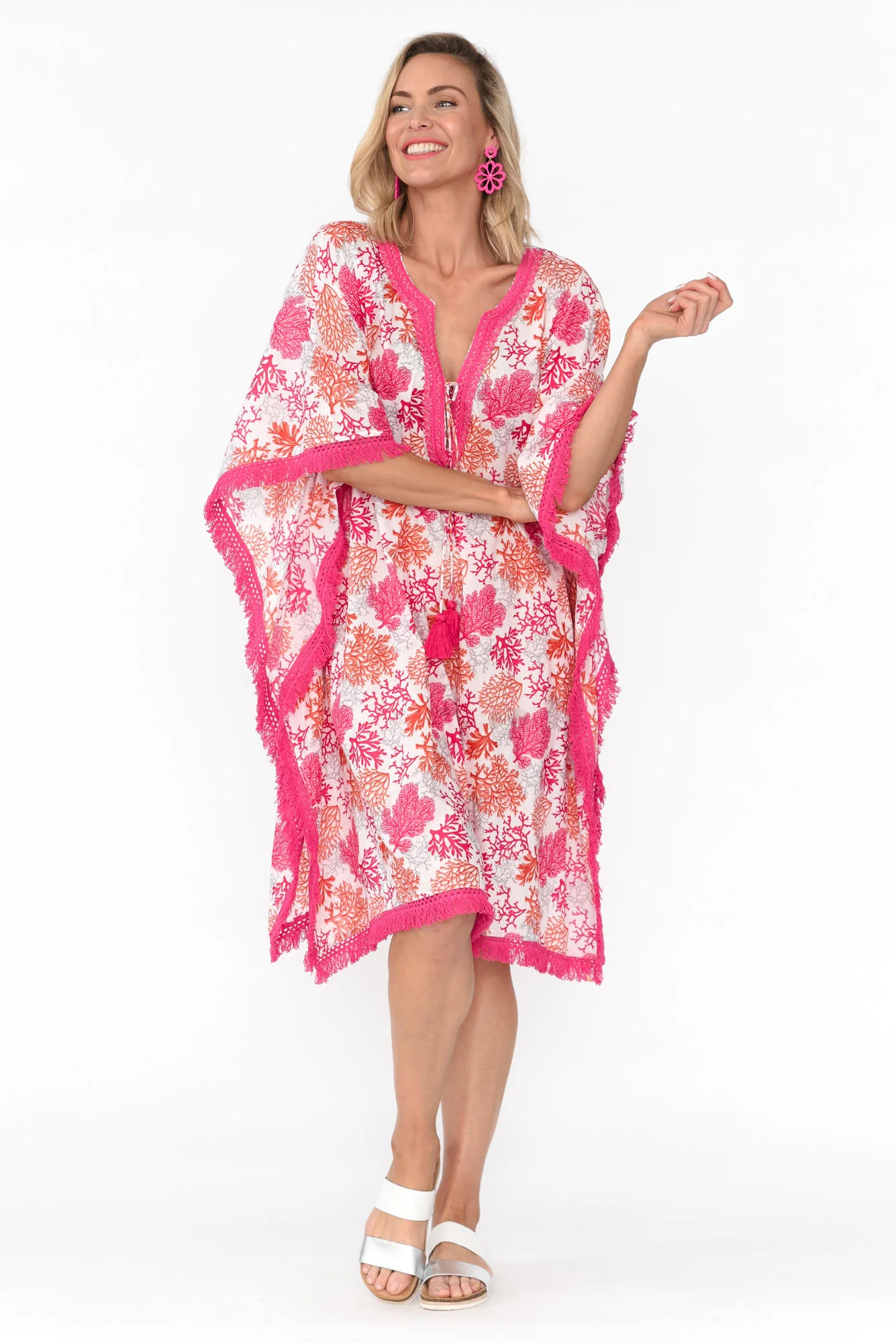 Bedarra Pink Coral Cotton Kaftan