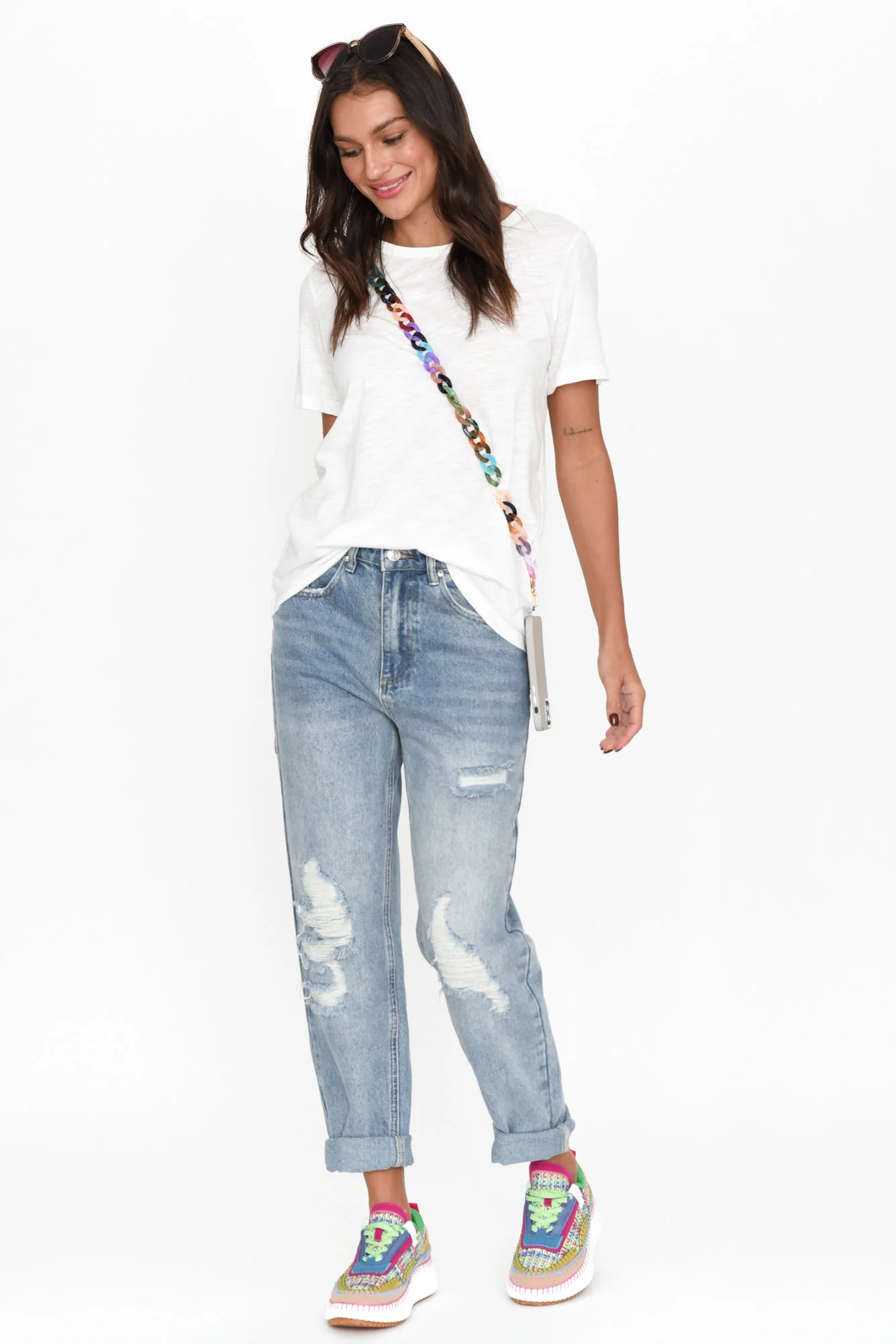 Nessie Blue Wash Distressed Straight Jeans