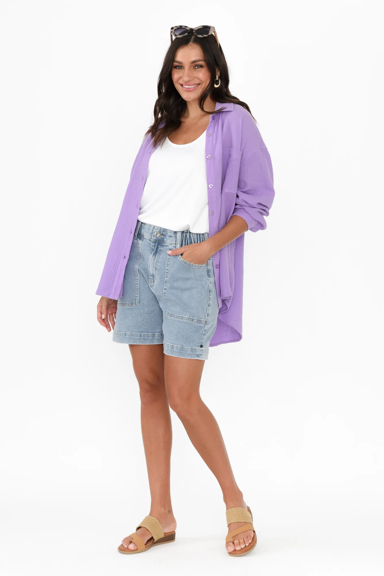Natalia Lilac Cotton Cheesecloth Shirt