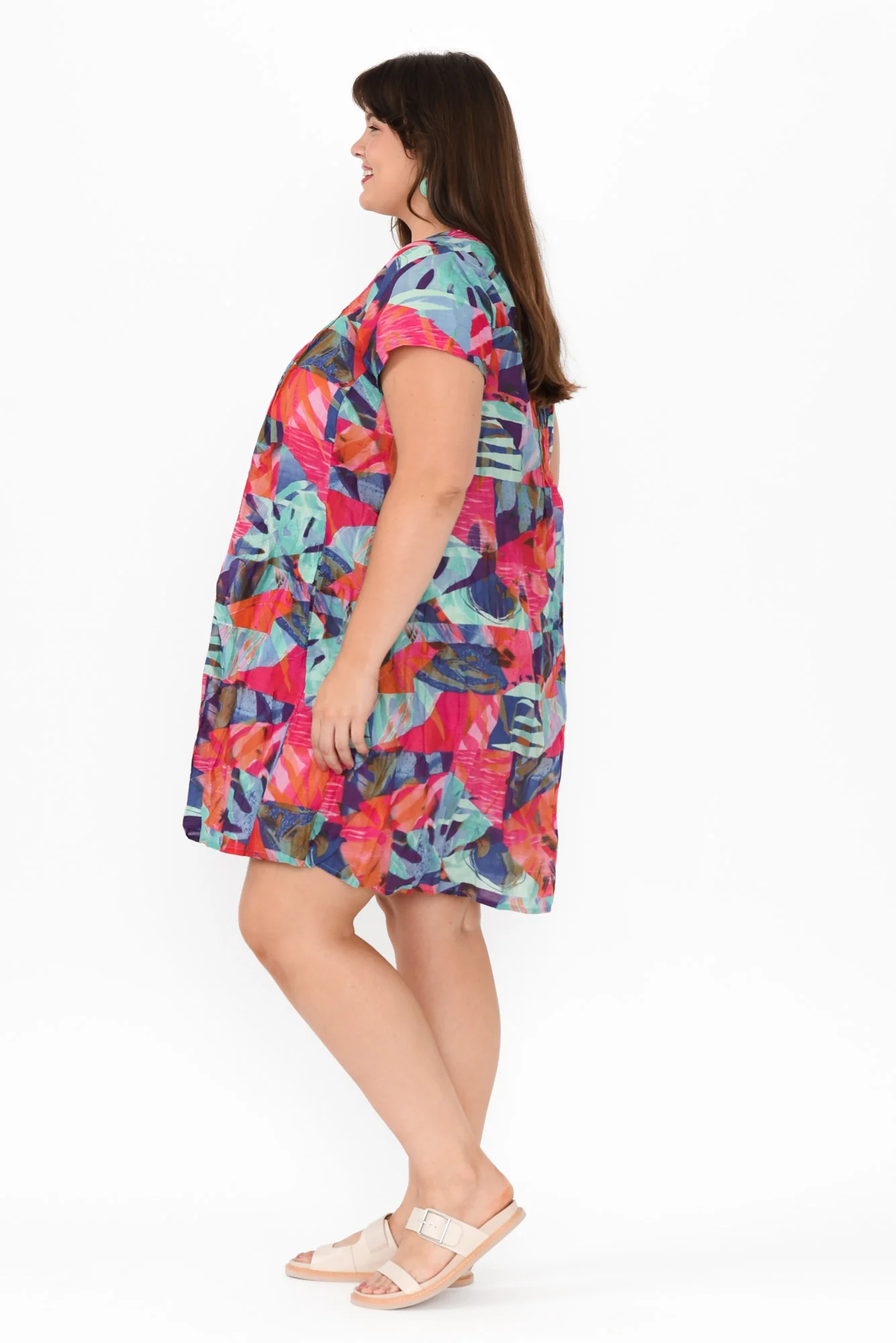 Sabina Fuchsia Geo Crinkle Cotton Dress