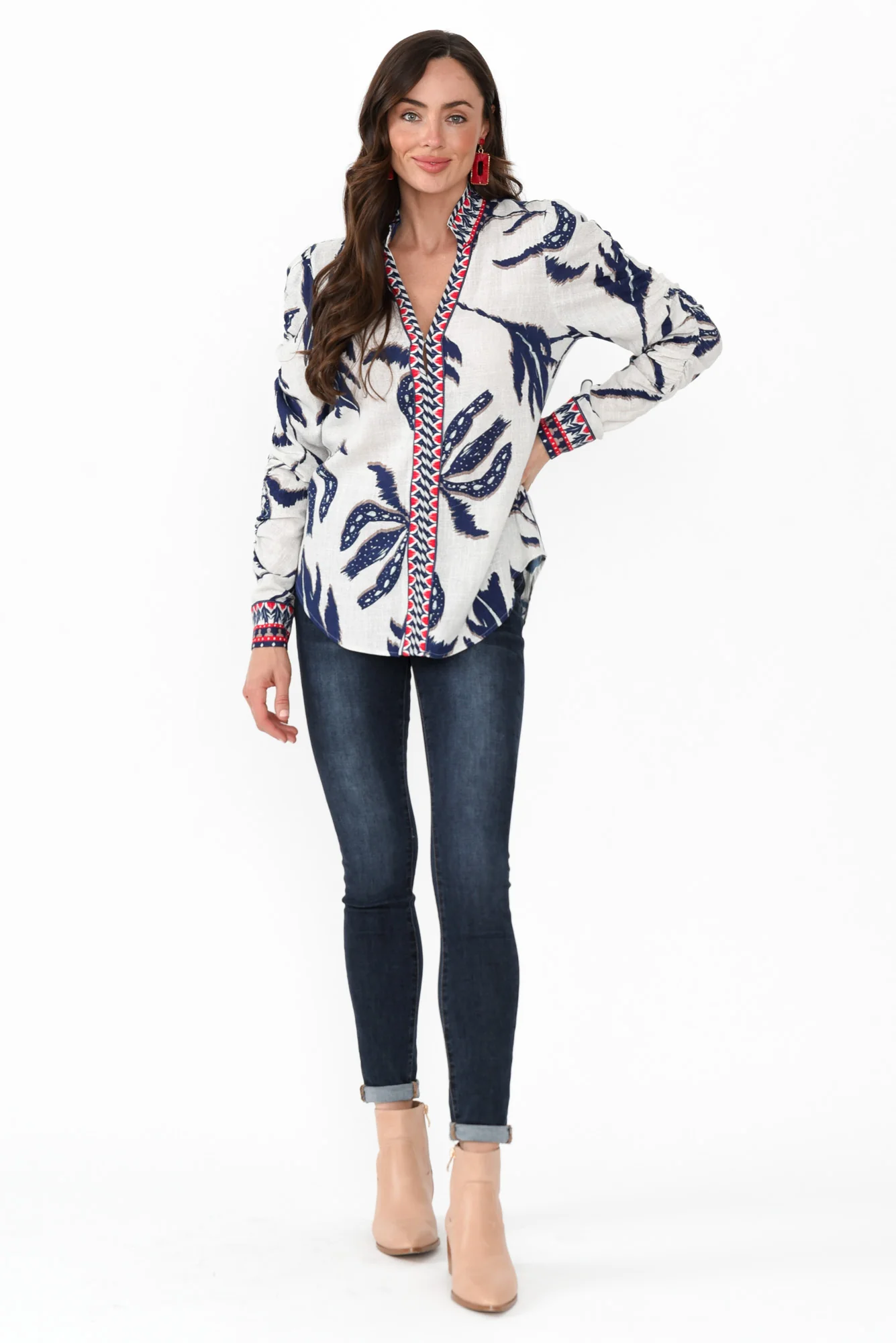 Pavilion Palm Shadow Linen Blend Blouse