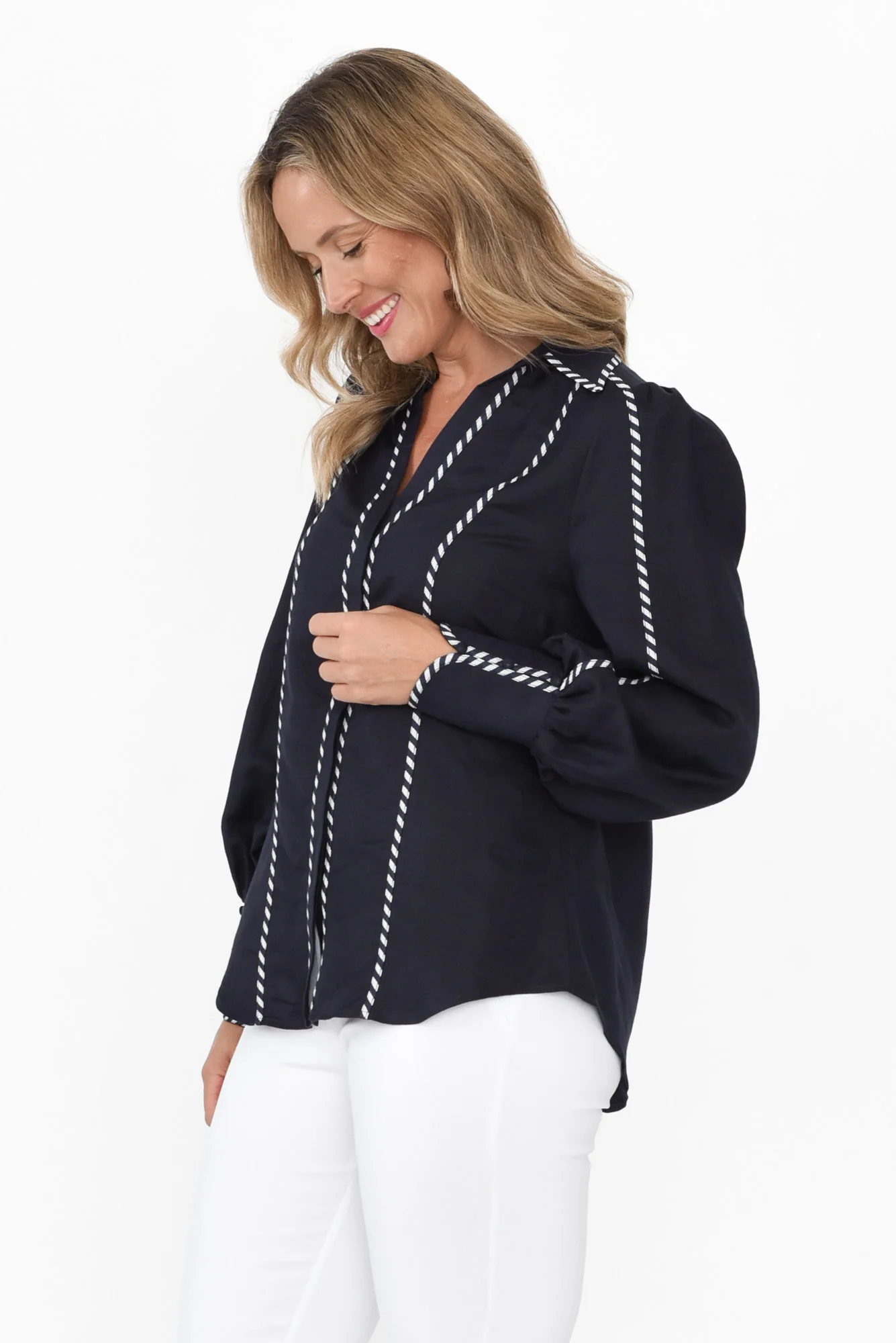 Pisces Navy Ink Linen Blend Shirt