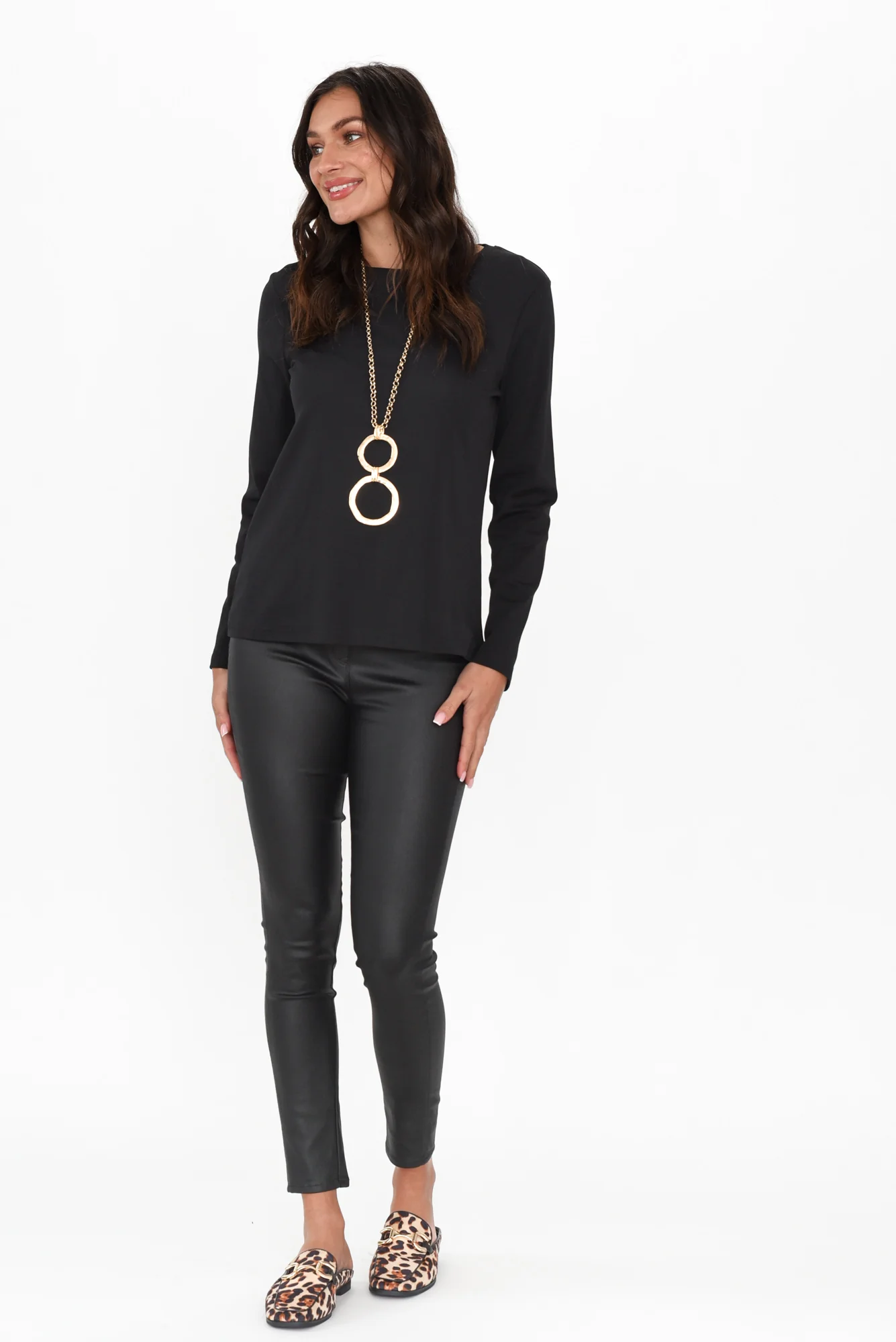 Porter Black Cotton Long Sleeve Top