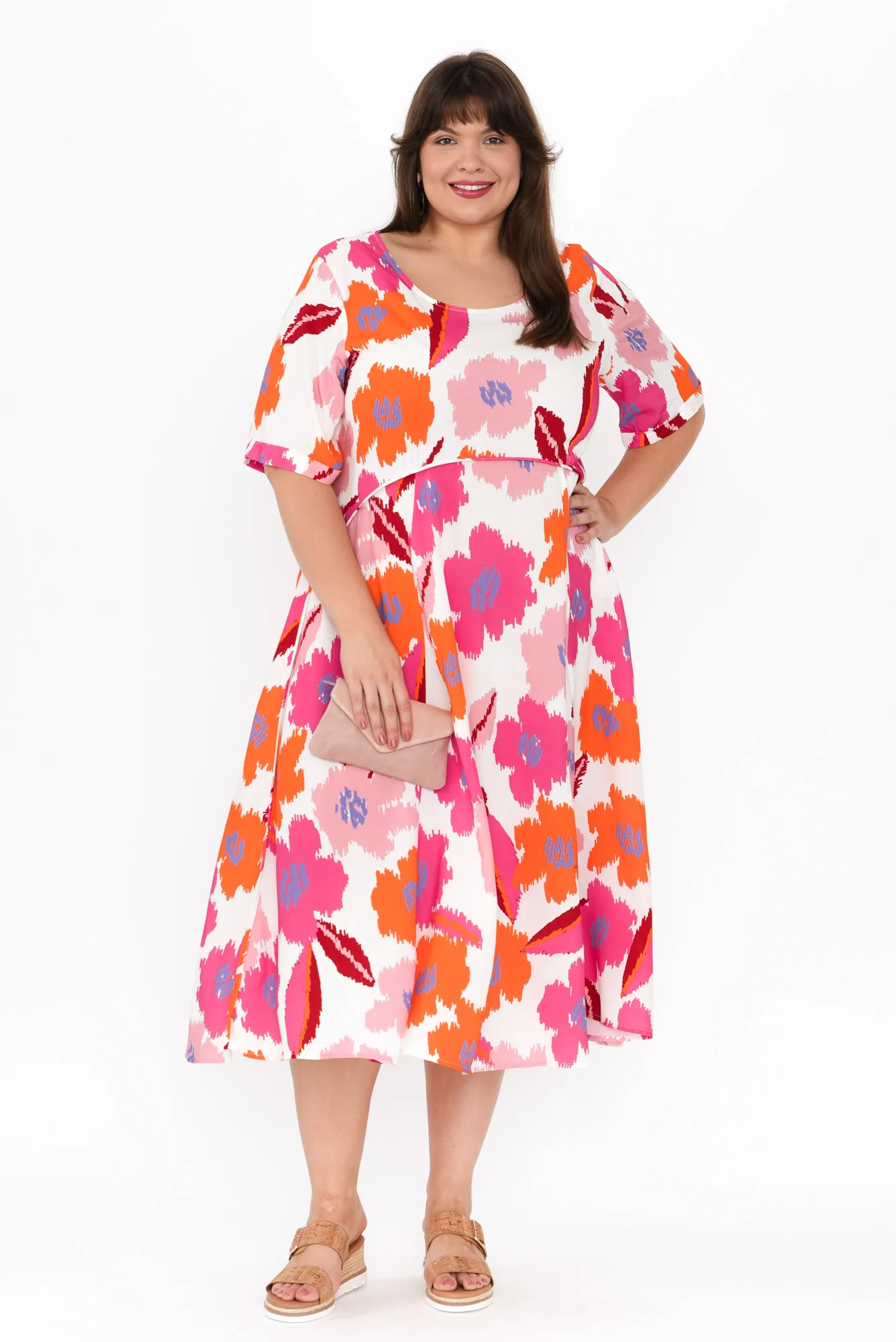 Zaelia Pink Abstract Floral Crescent Dress