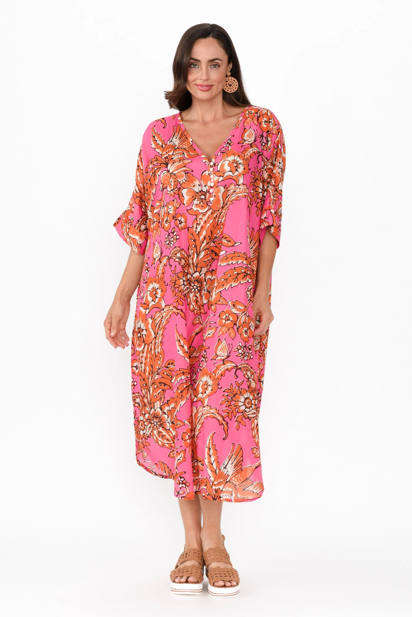 Tella Orange Garden Cotton Kaftan