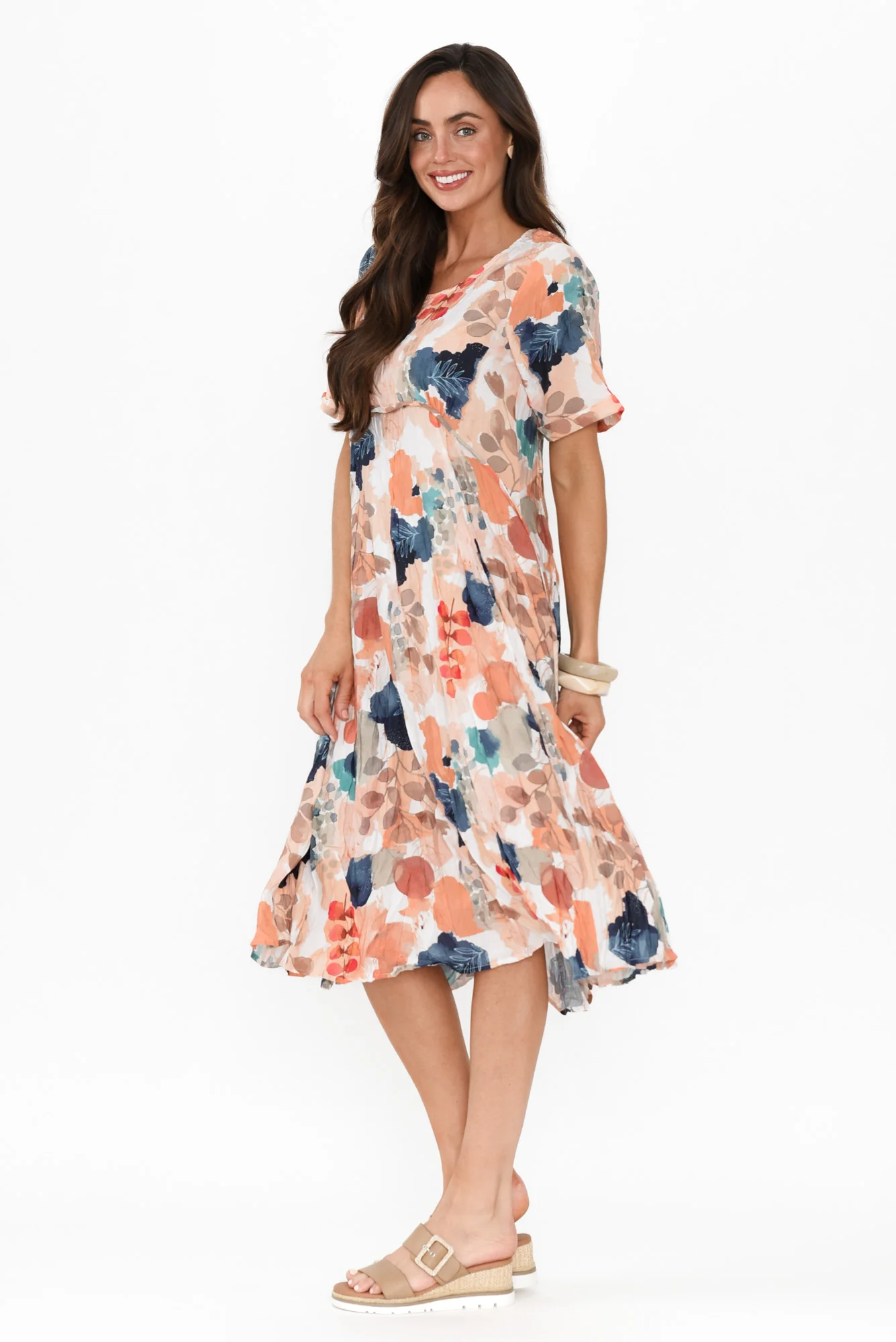 Soraya Orange Floral Linen Blend Dress