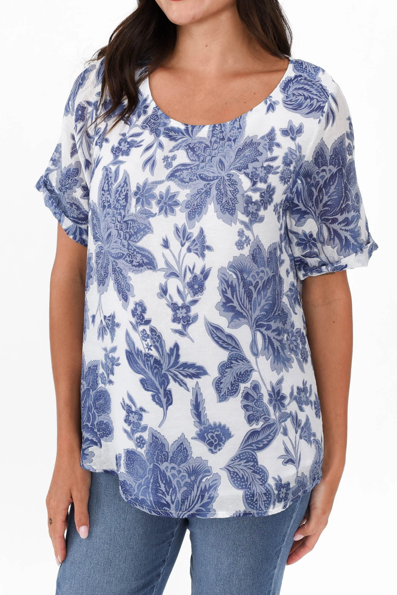 Perry Blue Floral Button Top