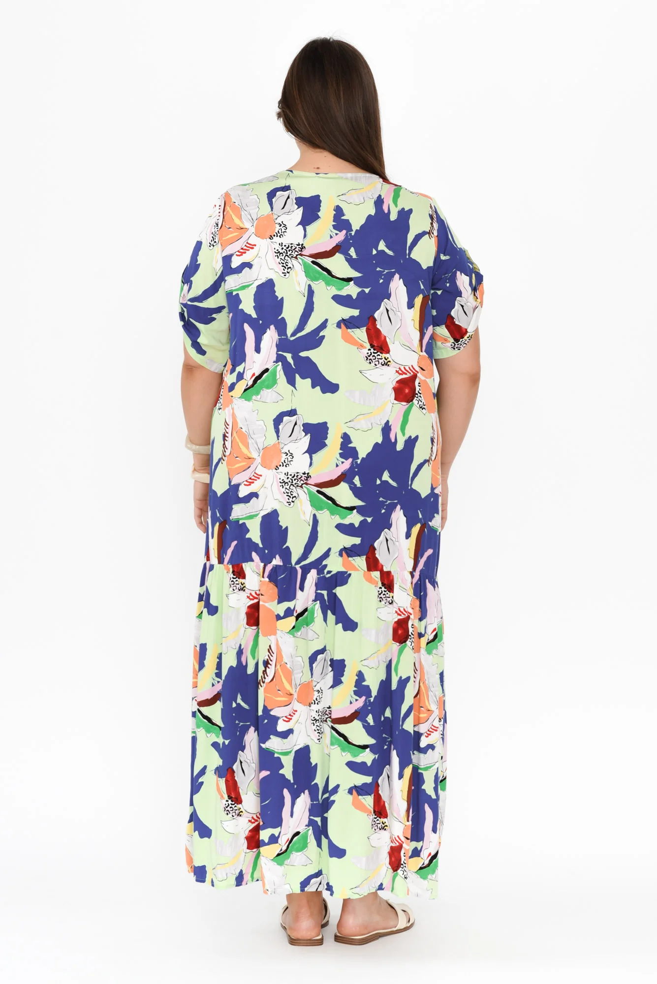 Blue Floral Peak Maxi Dress