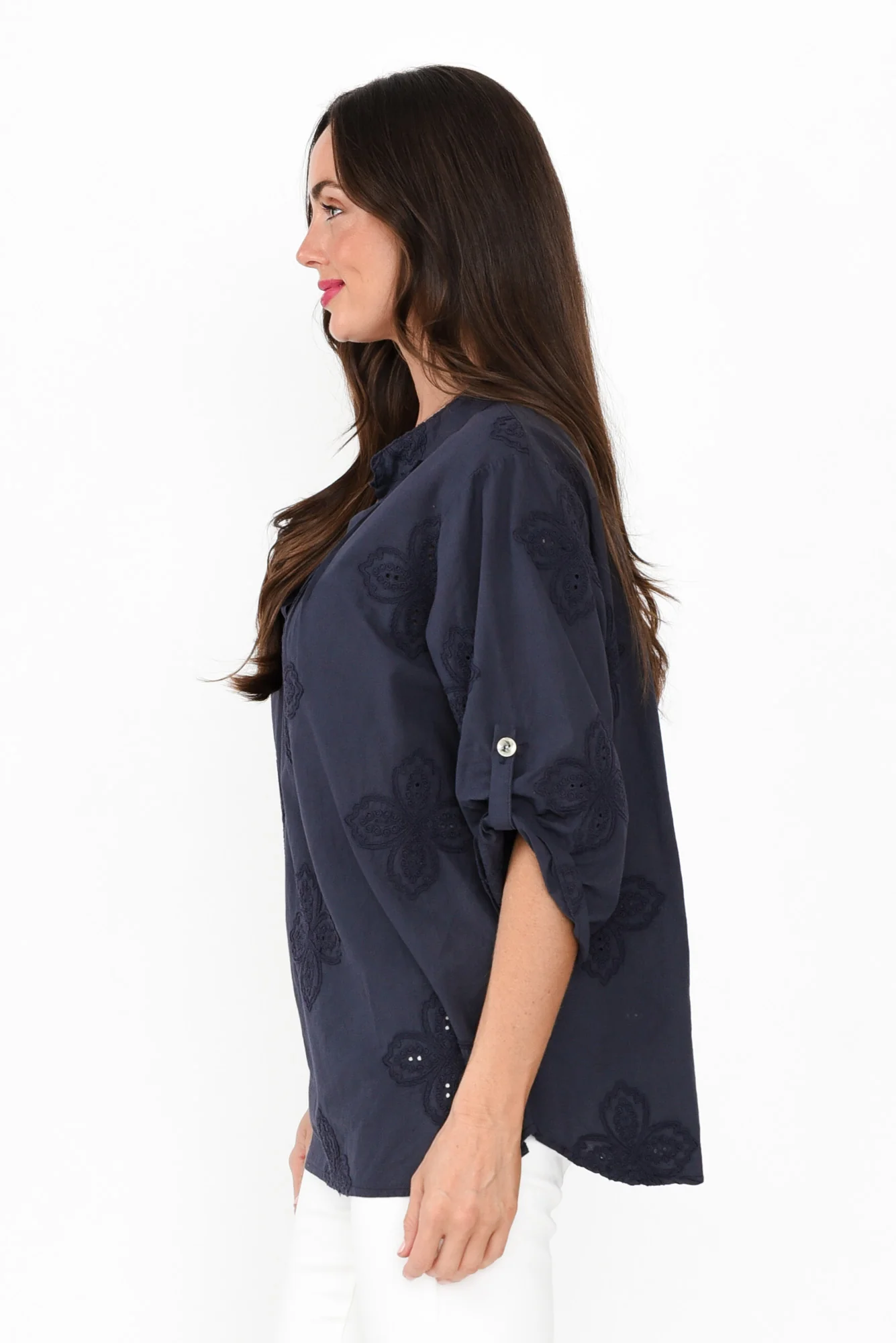 Marla Navy Cotton Embroidered Top
