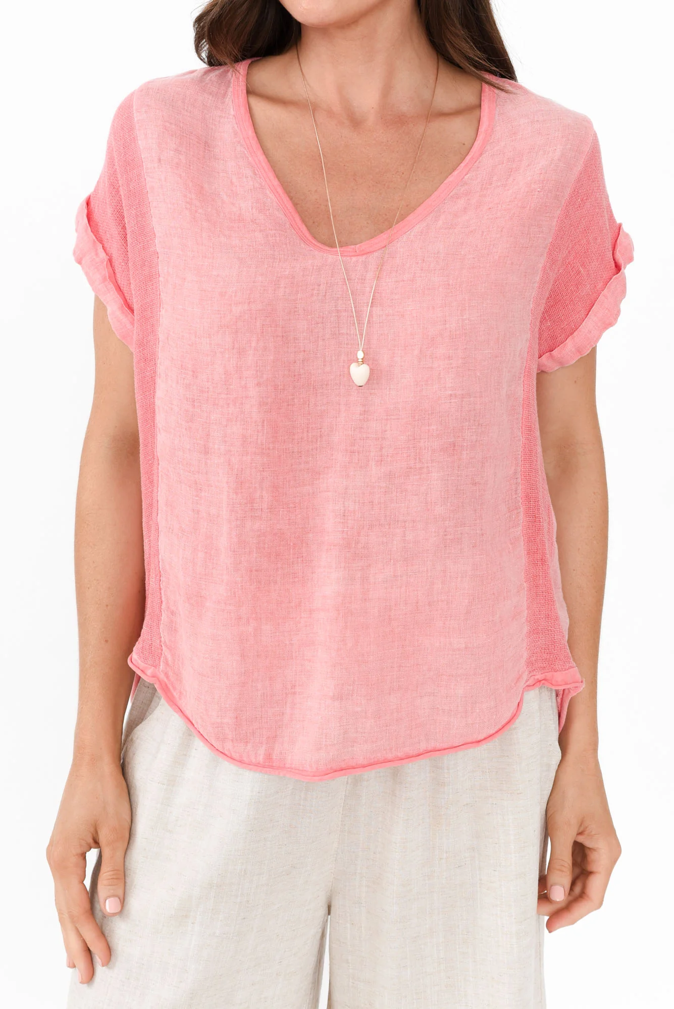 Dorian Peach Linen Cotton Top