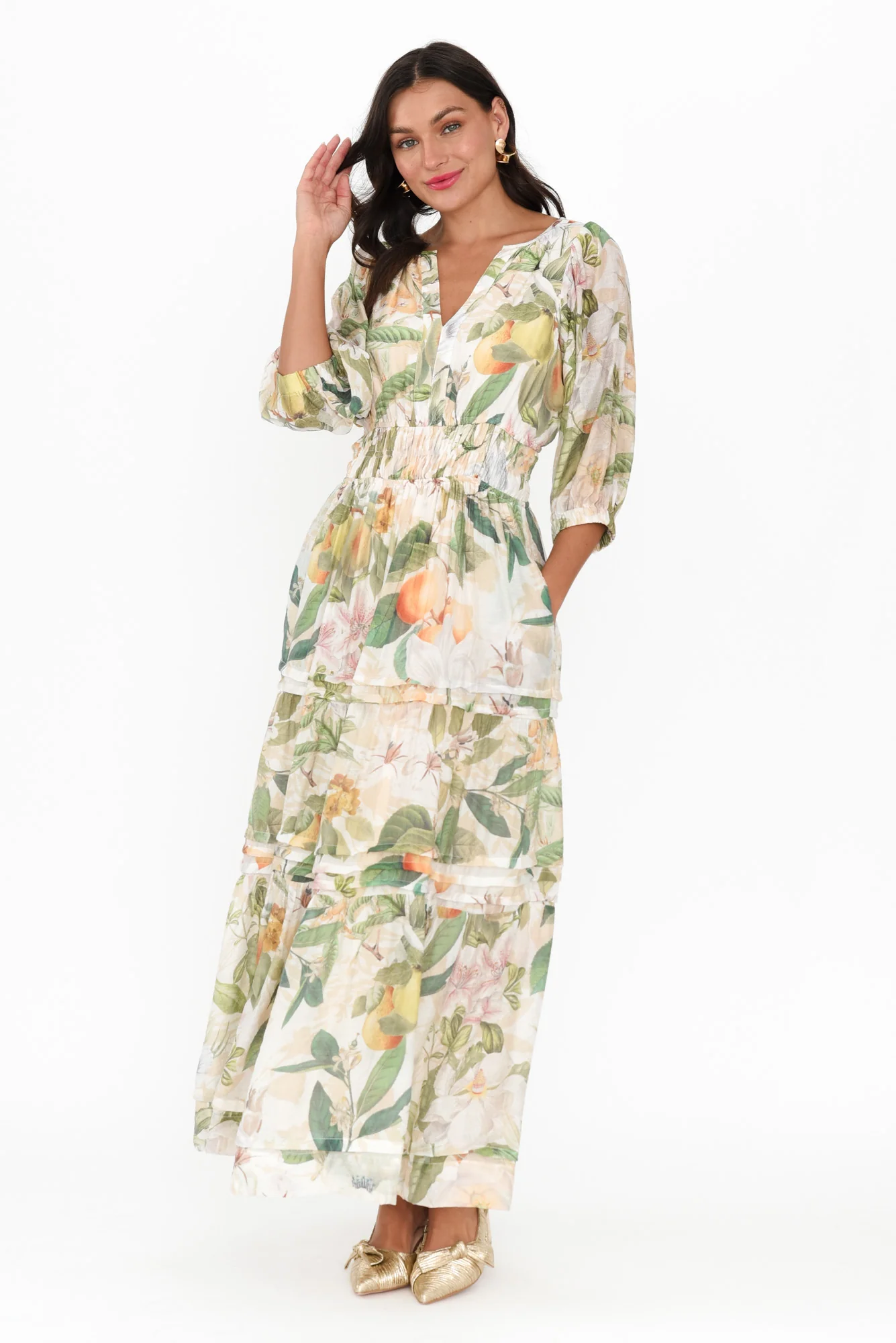 Eliana Natural Floral Tiered Dress