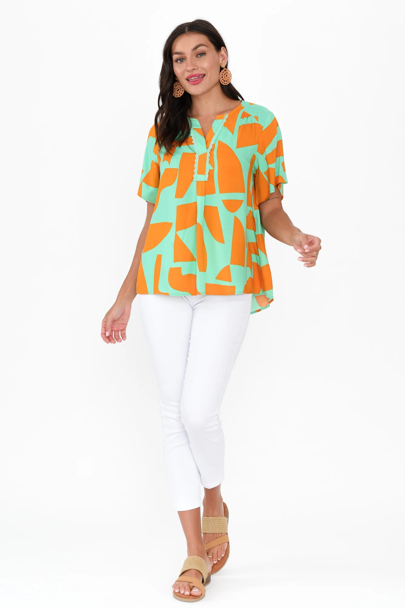 Adrina Teal Abstract Top
