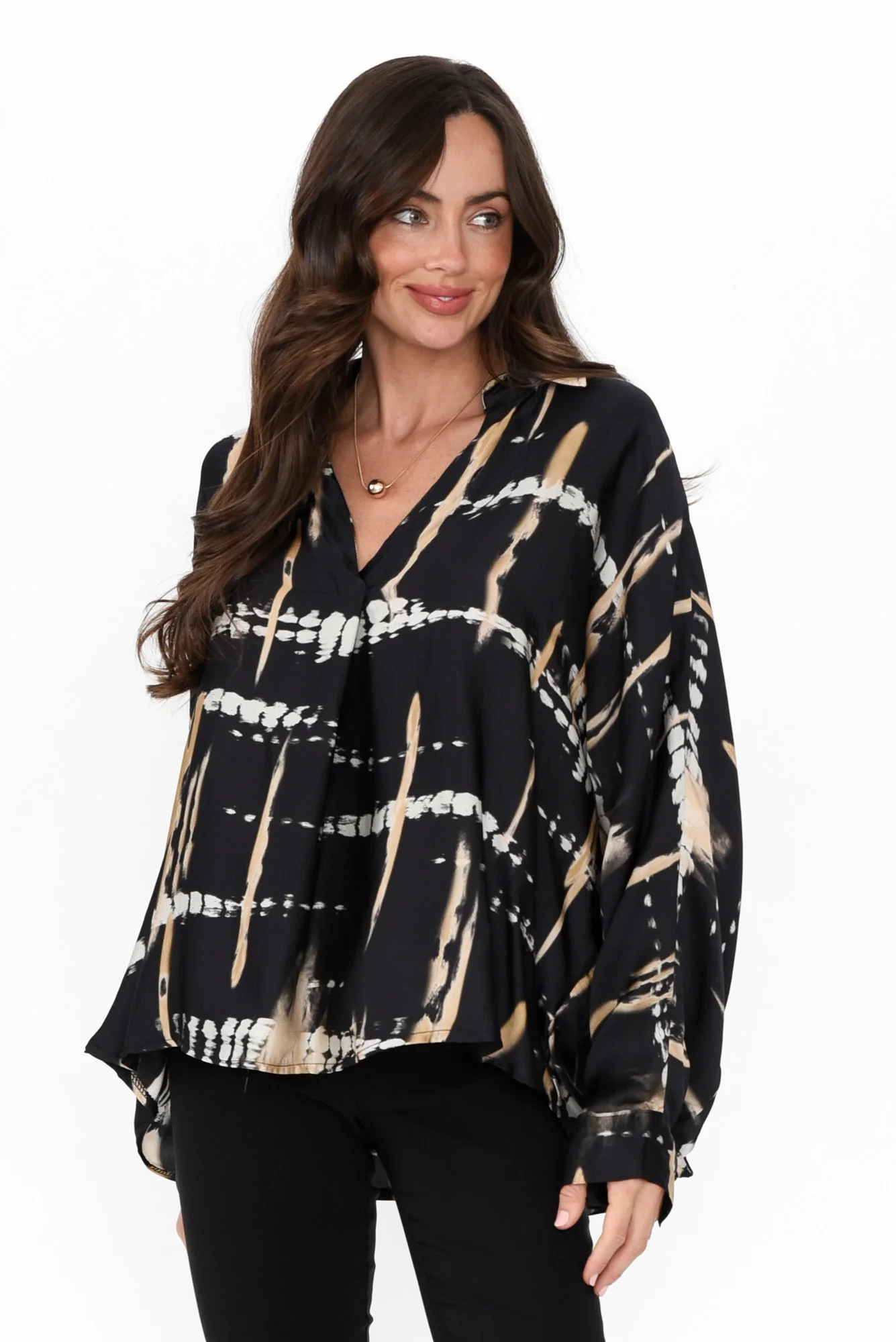 Monroe Black Abstract Silk Blend Top