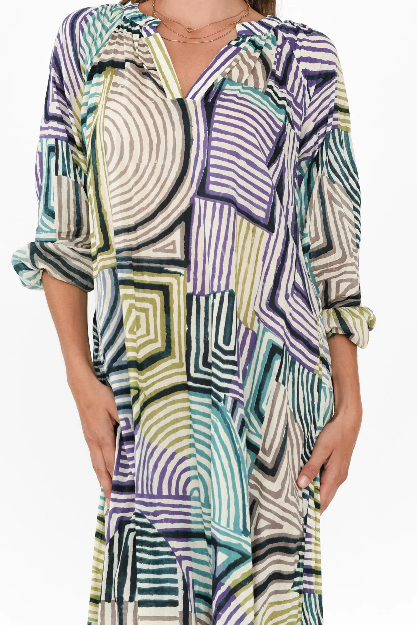 Liliana Green Ripple Cotton Kaftan