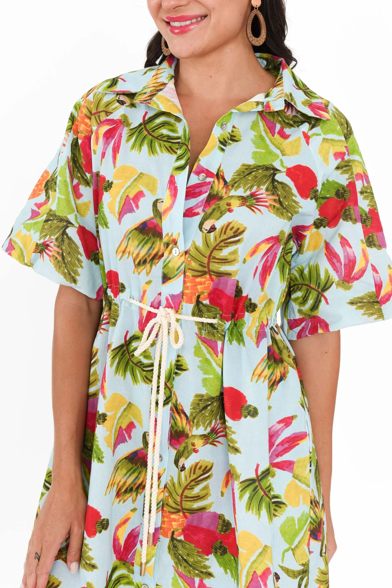 Kumo Blue Tropical Linen Cotton Dress