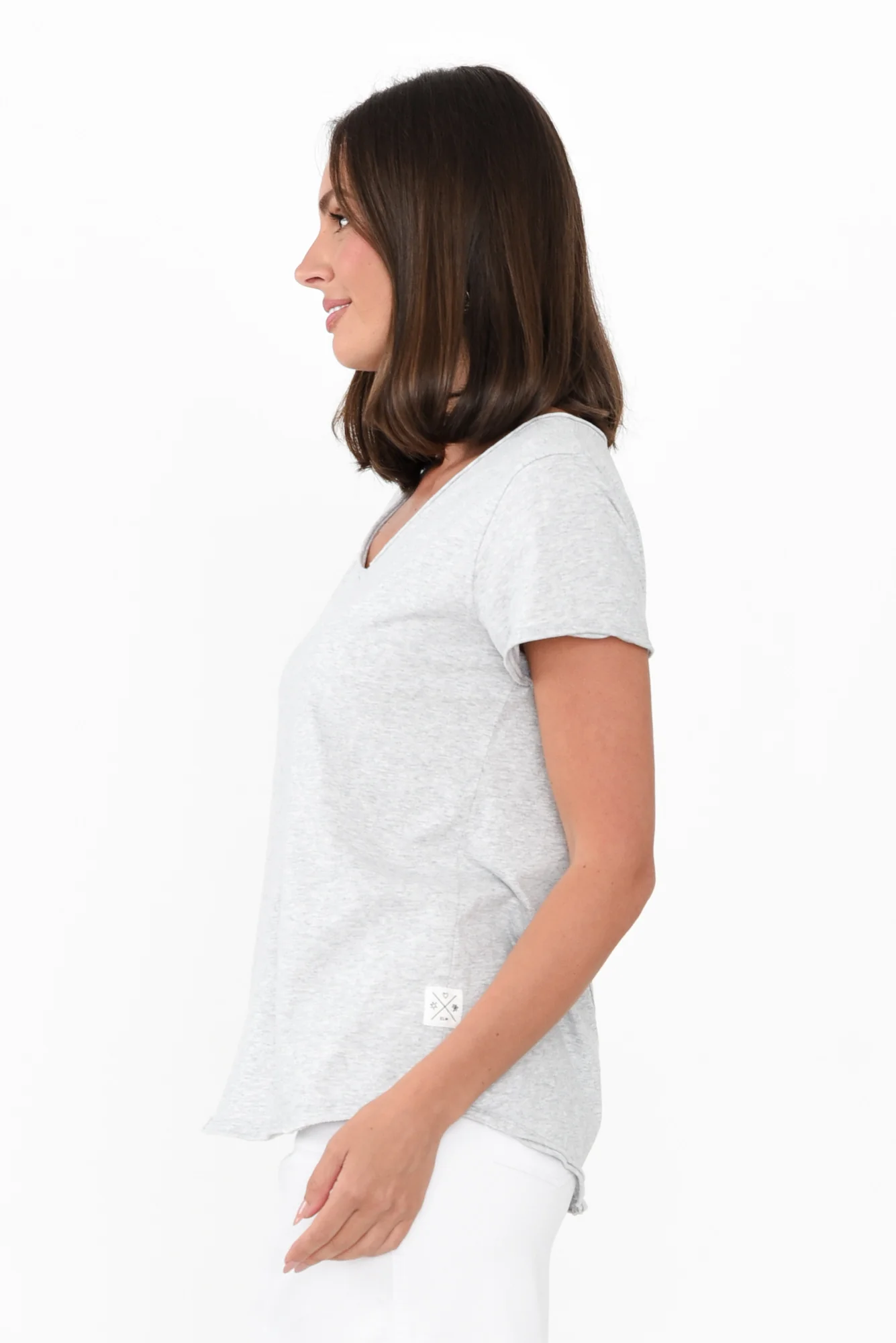 Maggie Grey Cotton Vee Tee