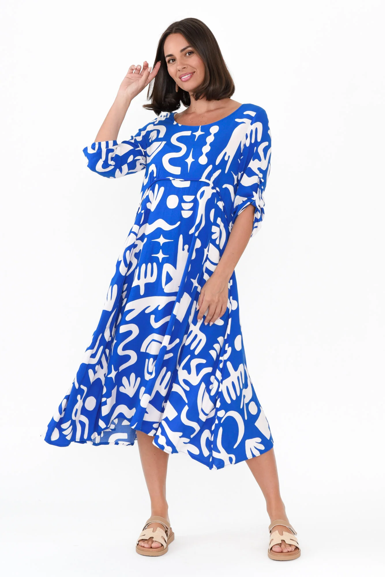 Curio Blue Abstract Crescent Dress