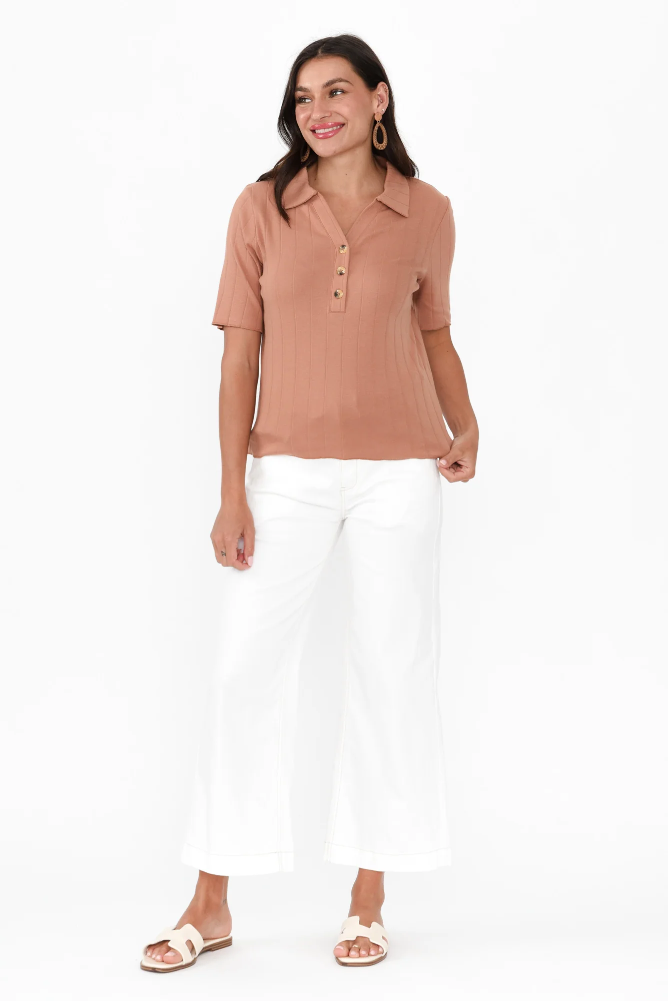 Novi Mocha Cotton Blend Ribbed Top
