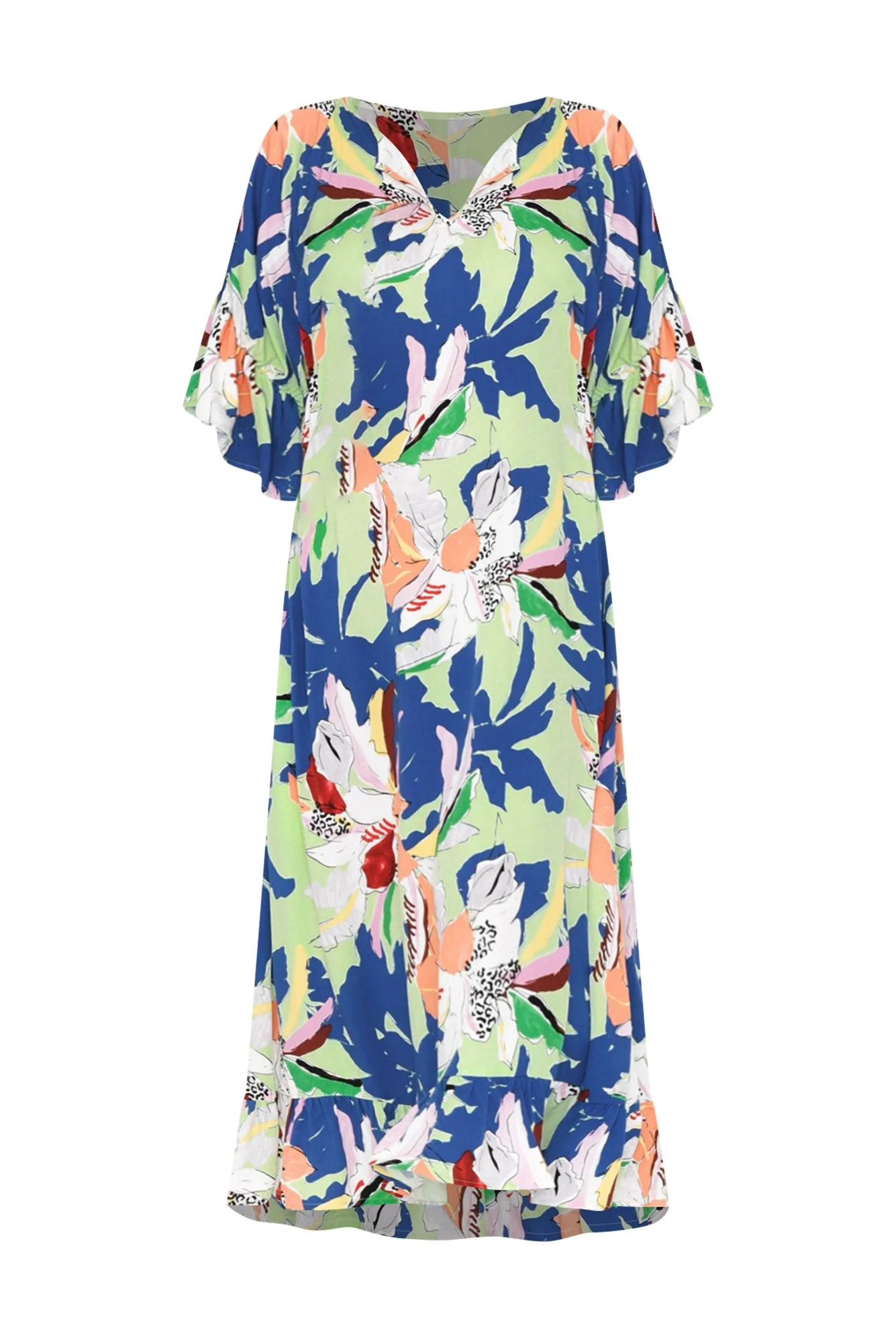 Leslie Blue Floral Frill Dress