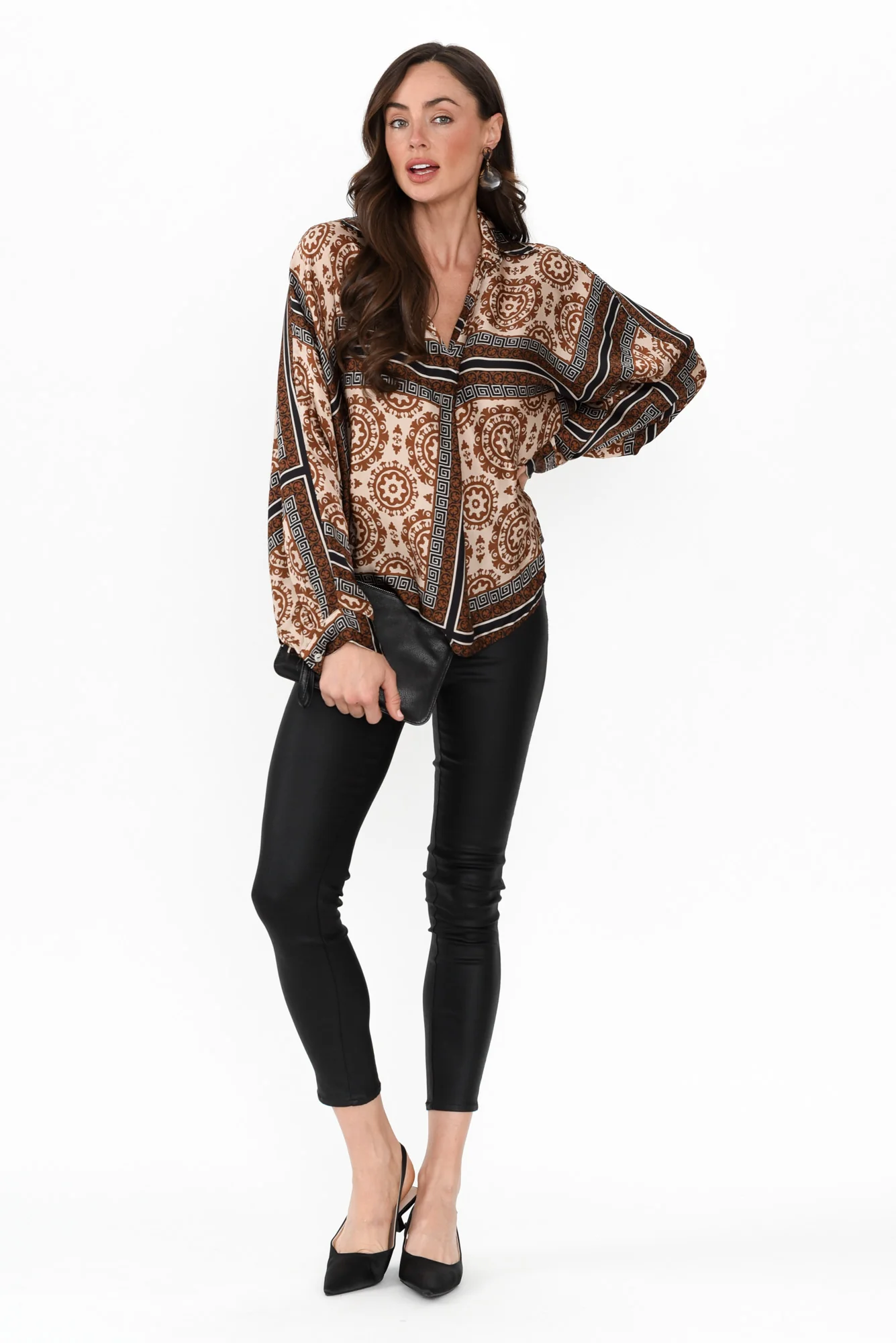 Monroe Brown Geo Silk Blend Top