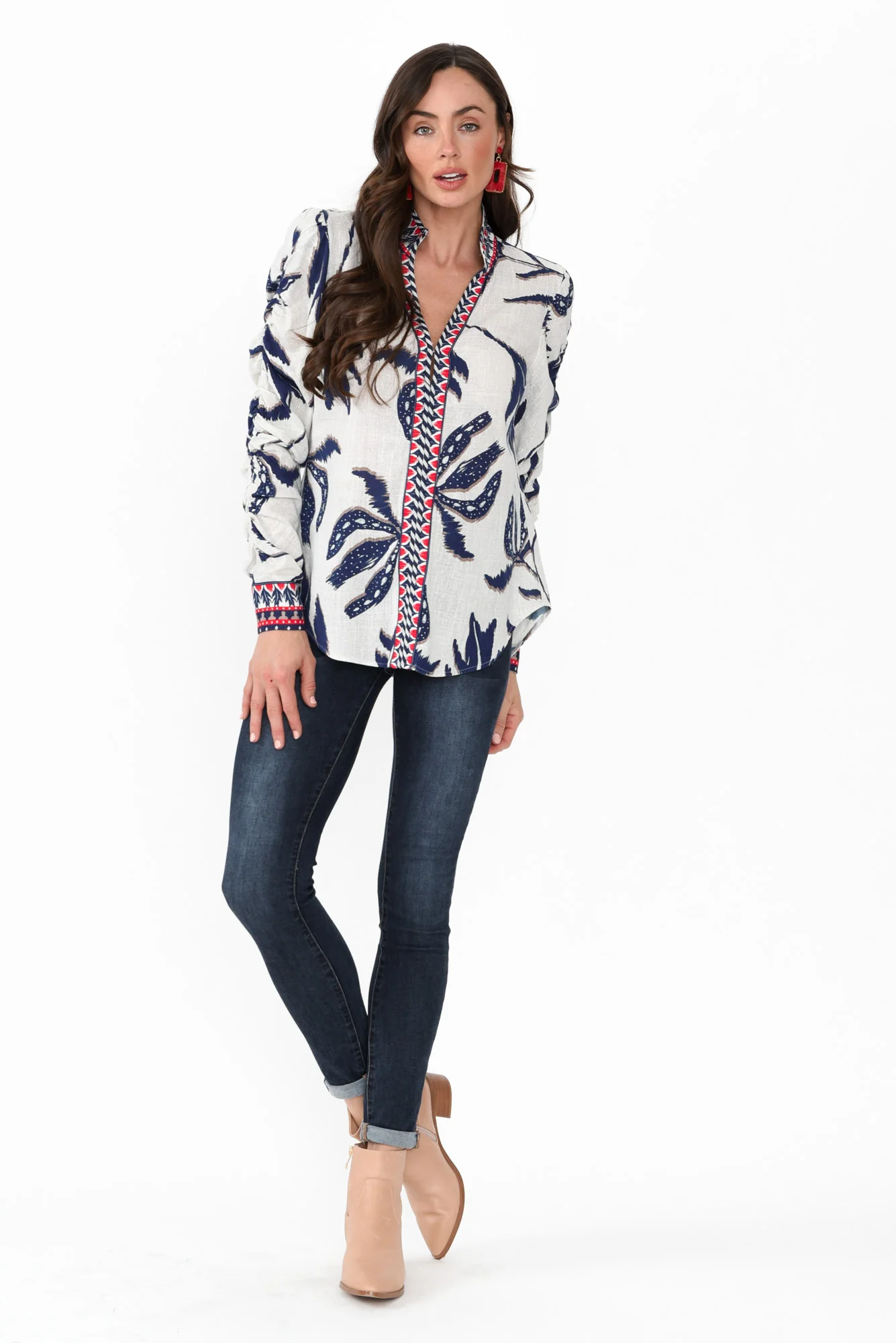 Pavilion Palm Shadow Linen Blend Blouse