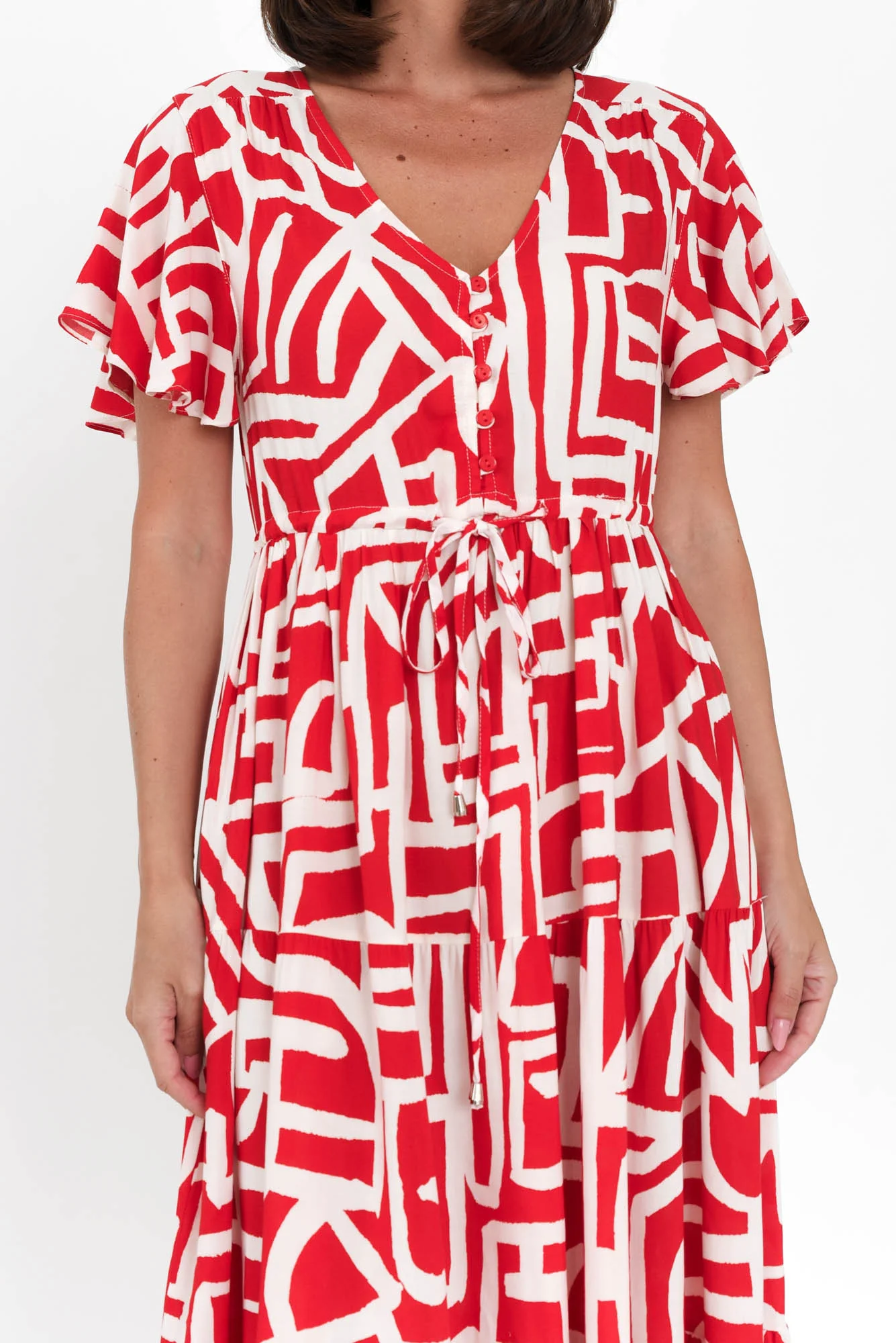 Johanne Red Abstract Tie Dress