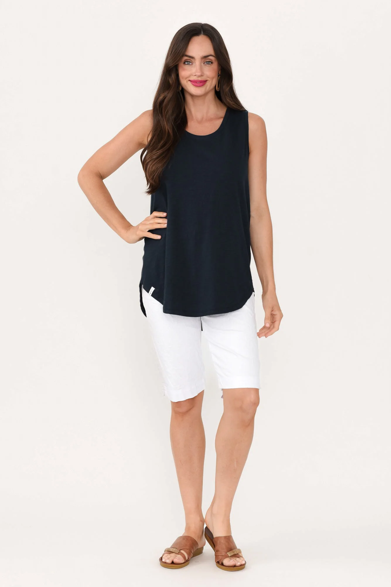 Asha White Cotton Blend Drawstring Shorts