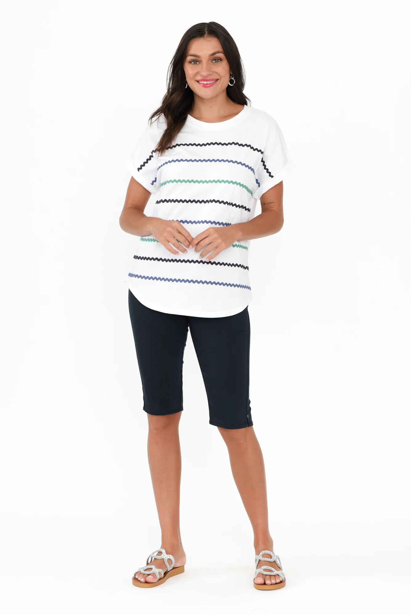 Sunny White Stripe Cotton Tee