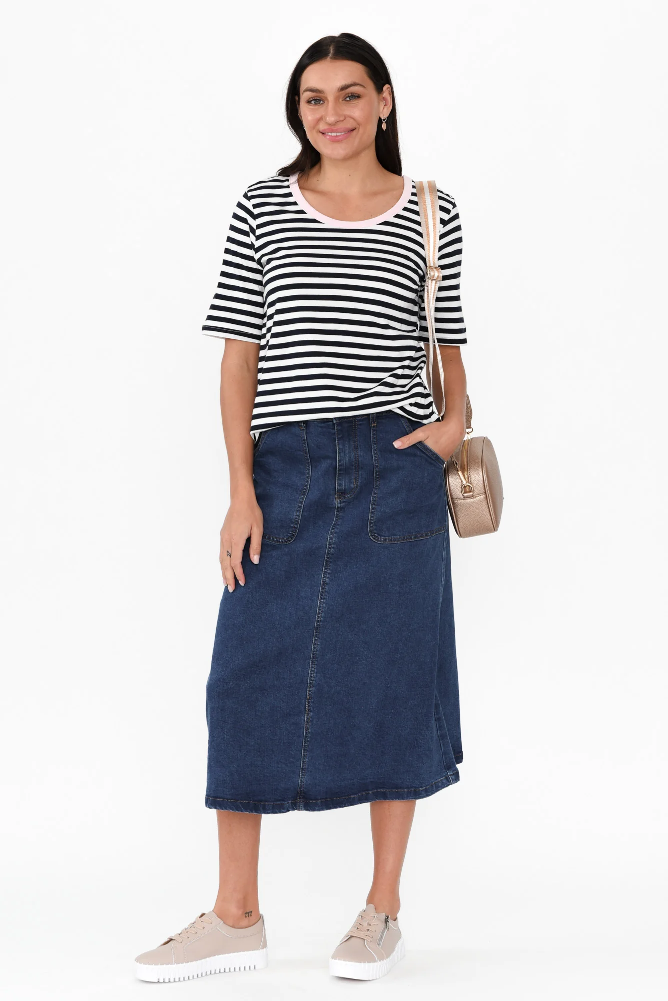 Ariana Navy Contrast Cotton Tee