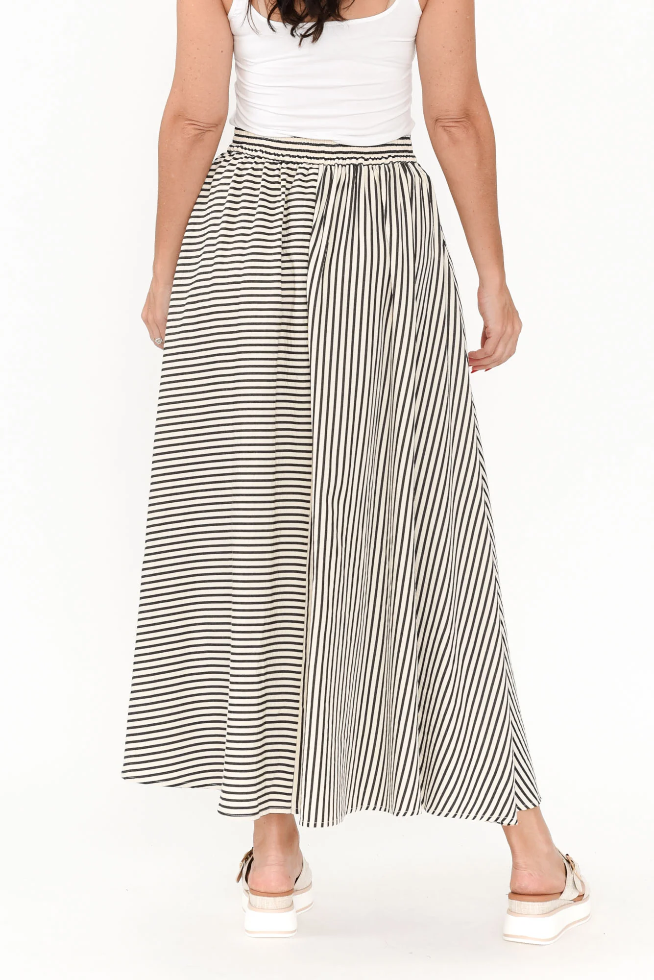 Lucy Black Stripe Button Skirt