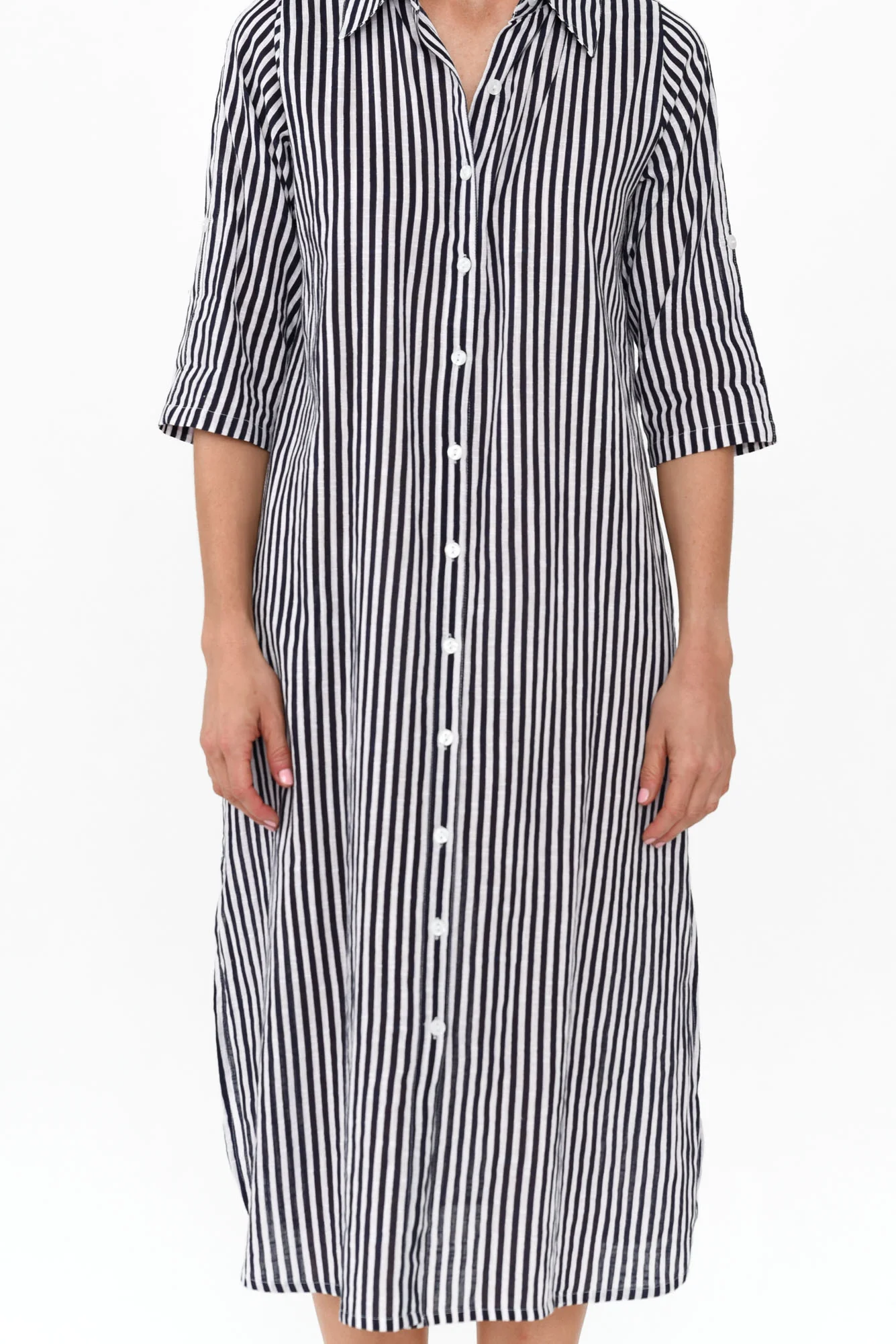 Tricia Navy Stripe Cotton Shirt Dress