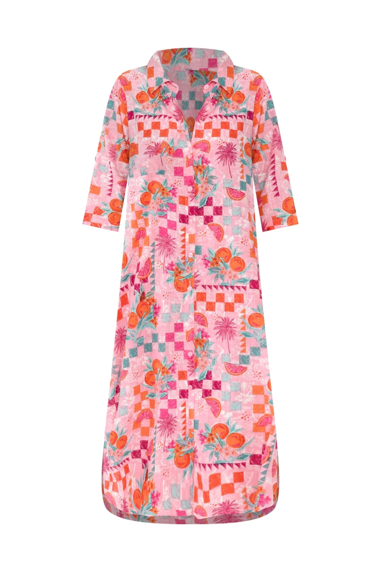 Tricia Pink Tropical Cotton Shirt Dress